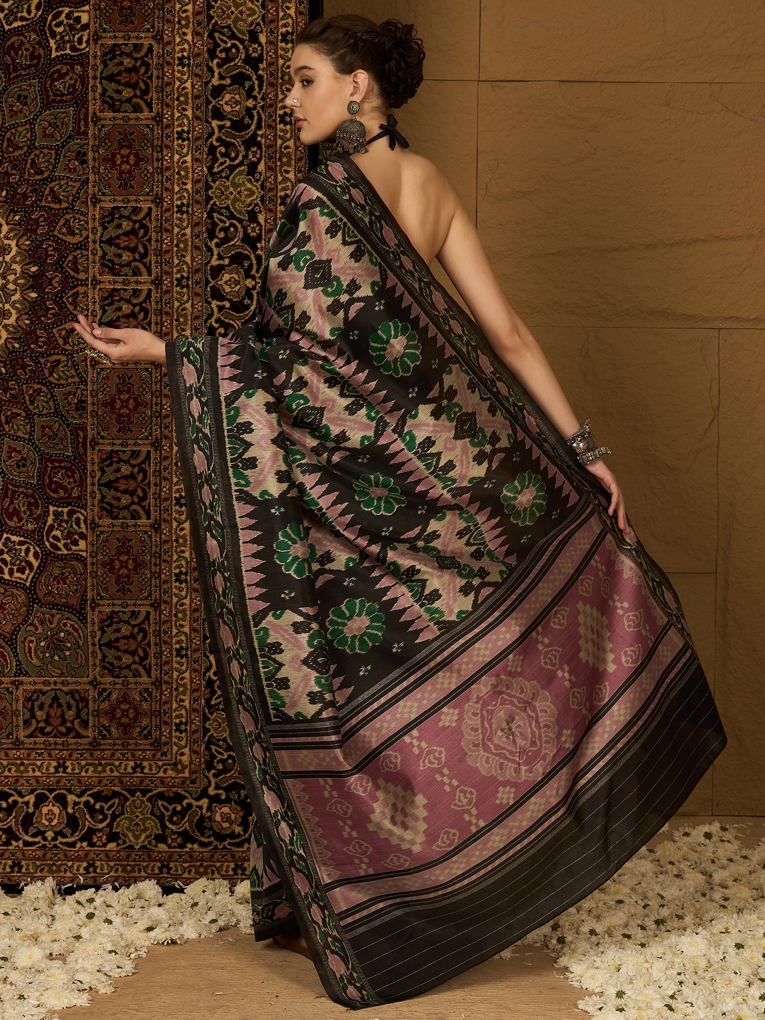 Black Bhagalpuri Ikkat Printed Saree - Ressa