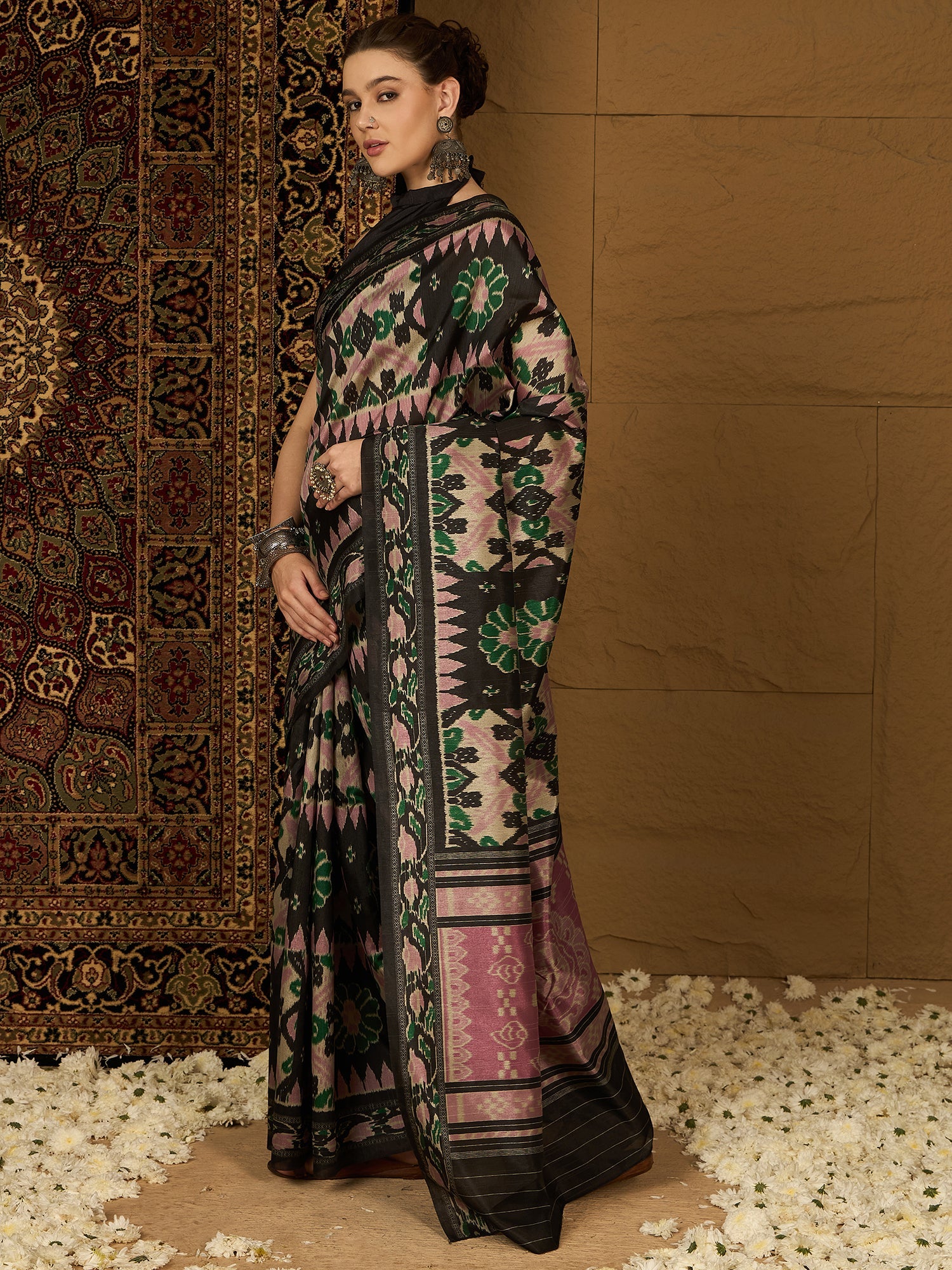 Black Bhagalpuri Ikkat Printed Saree - Ressa