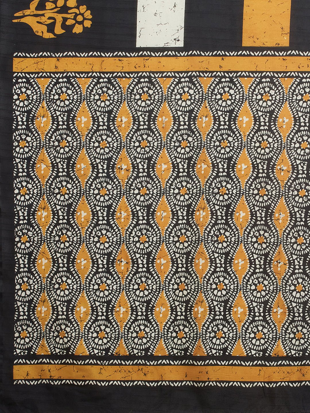 Black Bhagalpuri Silk Block Batik Print Saree - Ressa