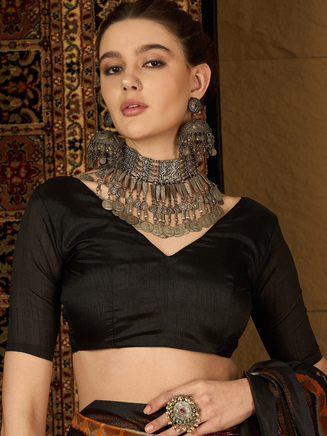 Black Bhagalpuri Silk Ikkat Printed Saree - Ressa