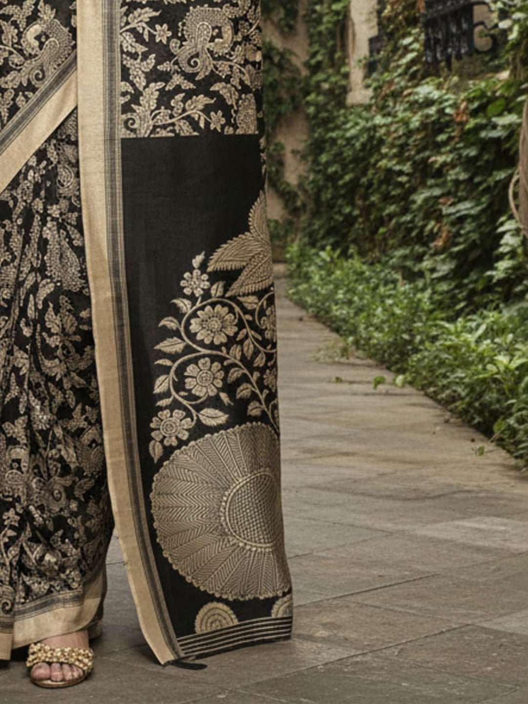 Black Bhagalpuri Silk Madhubani Printed Saree - Ressa