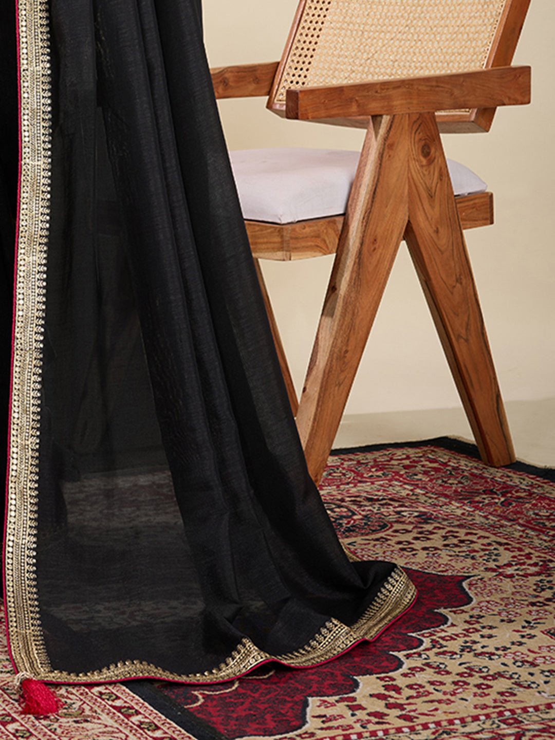 Black chiffon Saree with Embroidered Blouse - Ressa