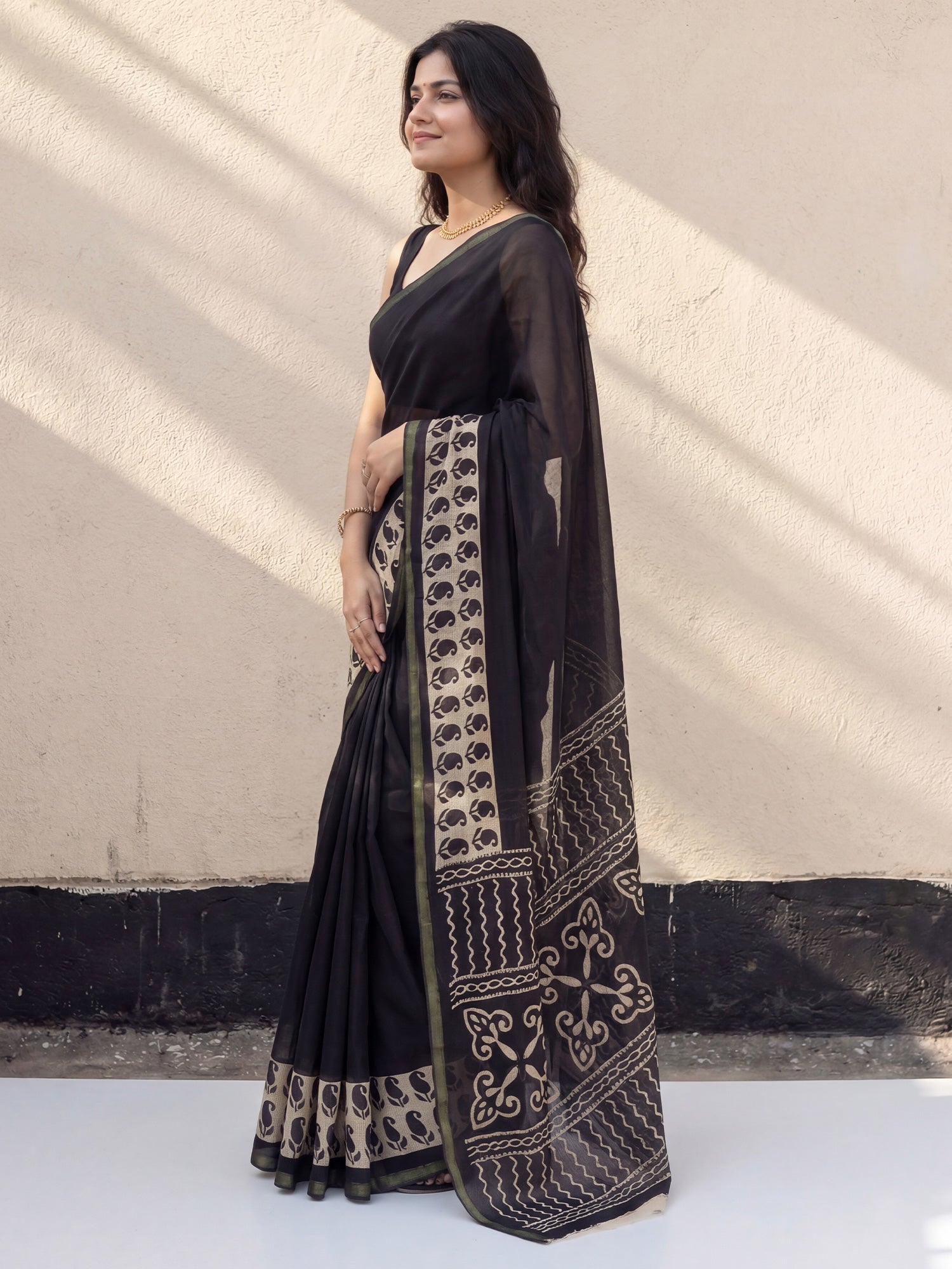 Black Cotton Blend Saree - Ressa