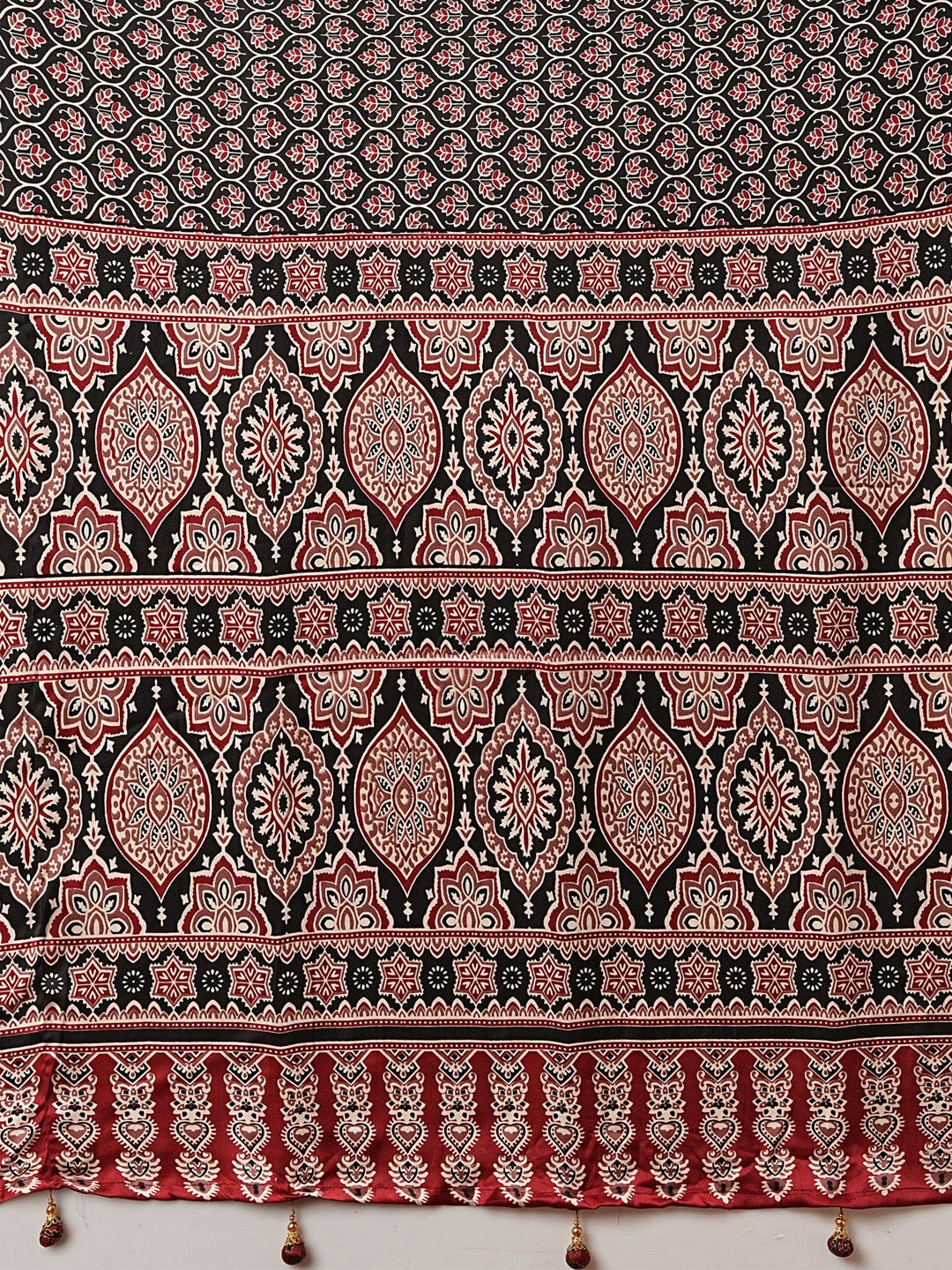 Black Crepe Ajrakh Block Printed Saree - Ressa
