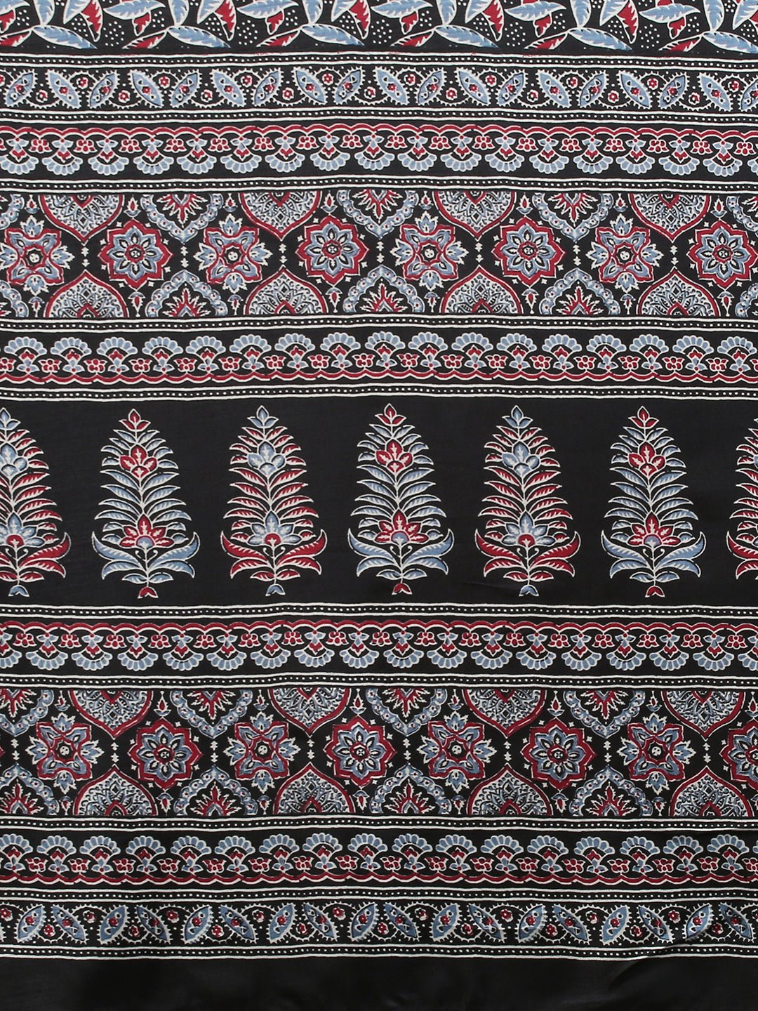 Black Crepe Ajrakh Block Printed Saree - Ressa