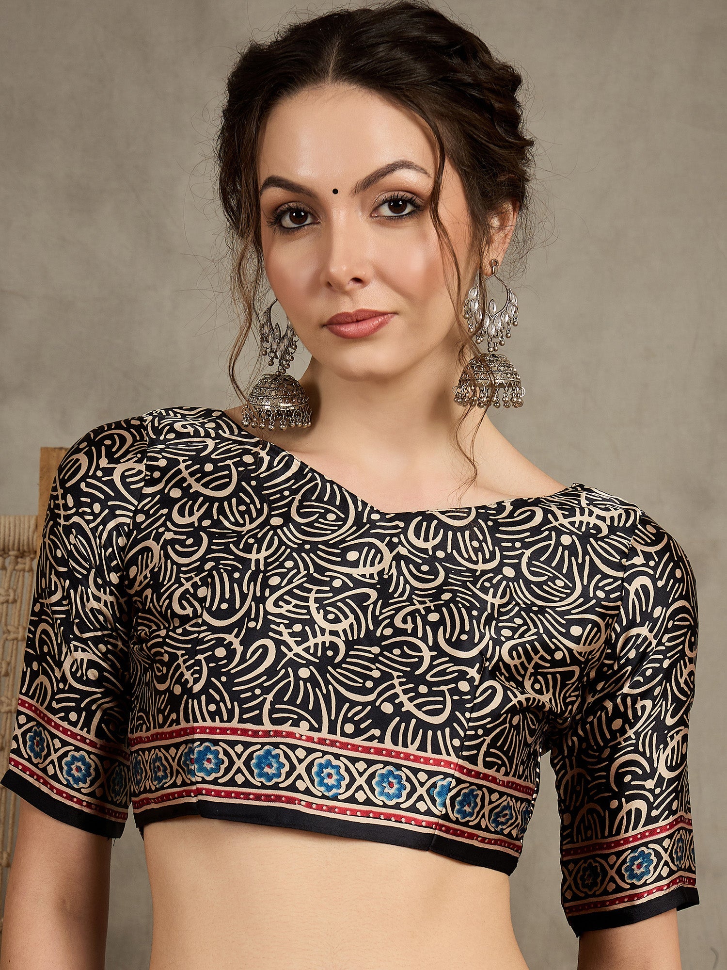 Black Crepe Ajrakh Printed Saree - Ressa