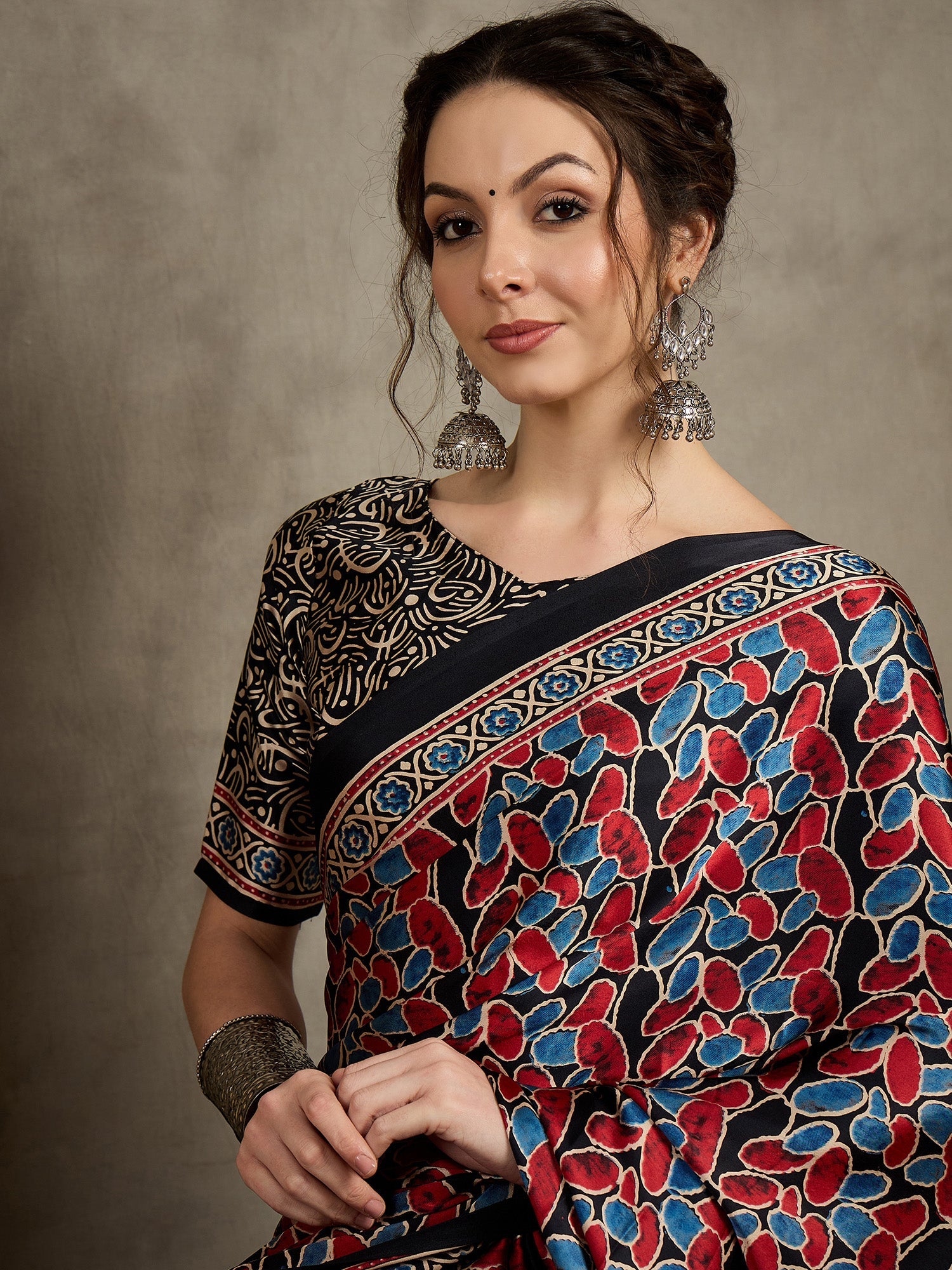 Black Crepe Ajrakh Printed Saree - Ressa