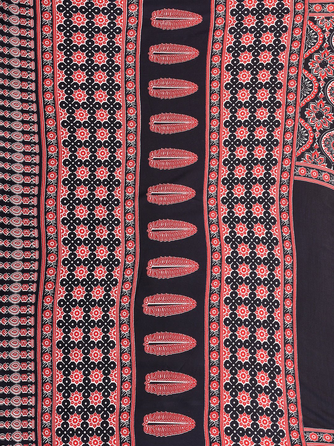 Black Crepe Saree with Ajrakh Block Print Border - Ressa