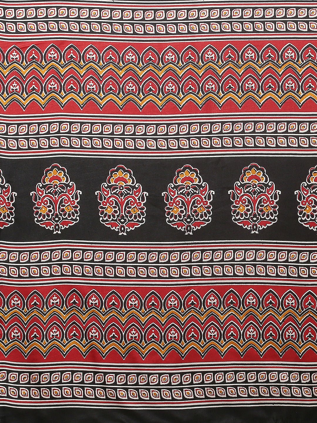 Black Dola Silk Ajrakh Block Printed Saree - Ressa