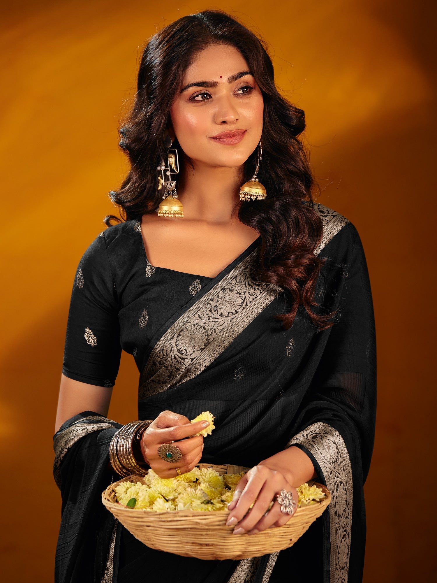 Black Dola Silk Saree with Zari Border - Ressa
