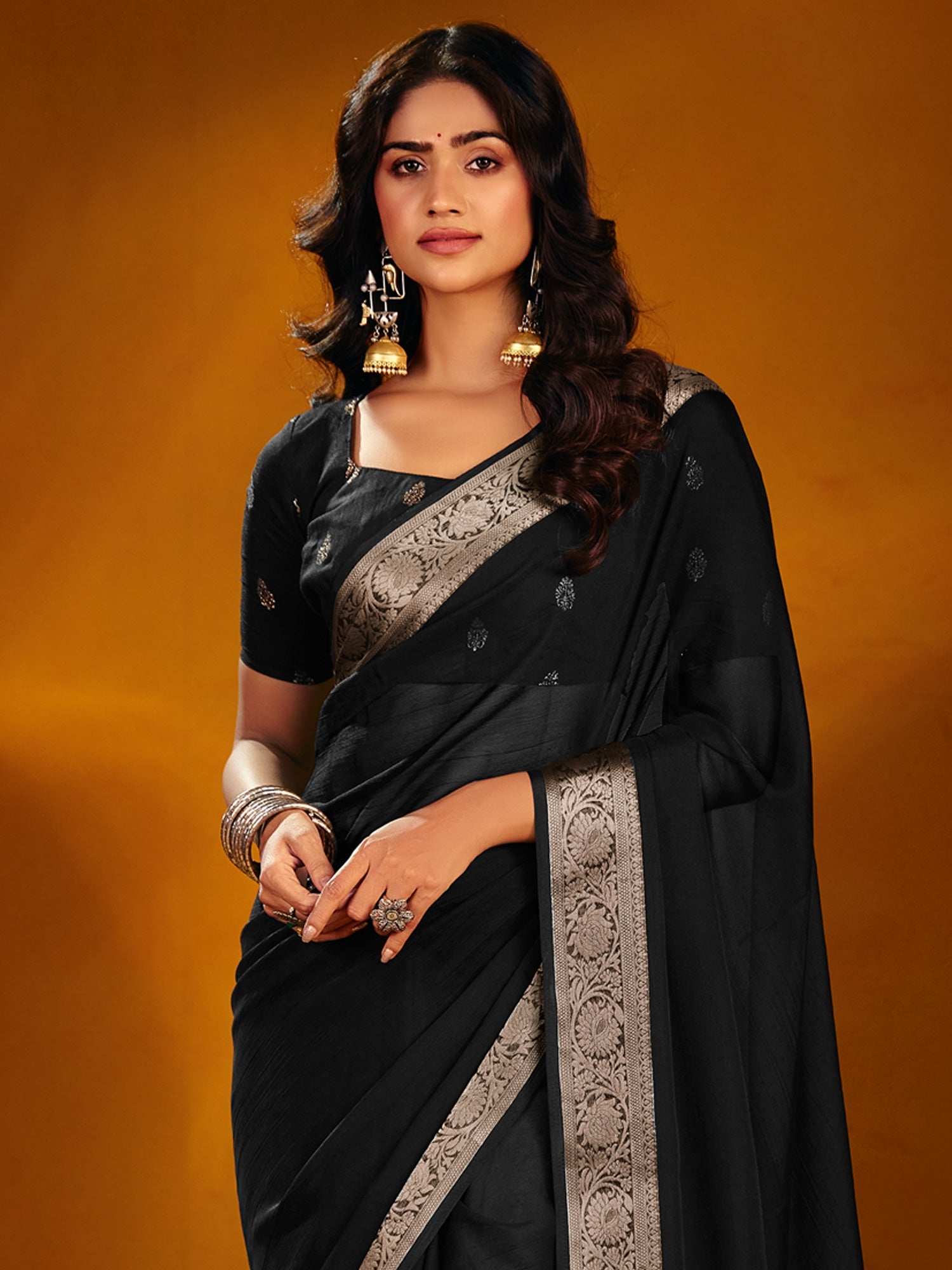 Black Dola Silk Saree with Zari Border - Ressa