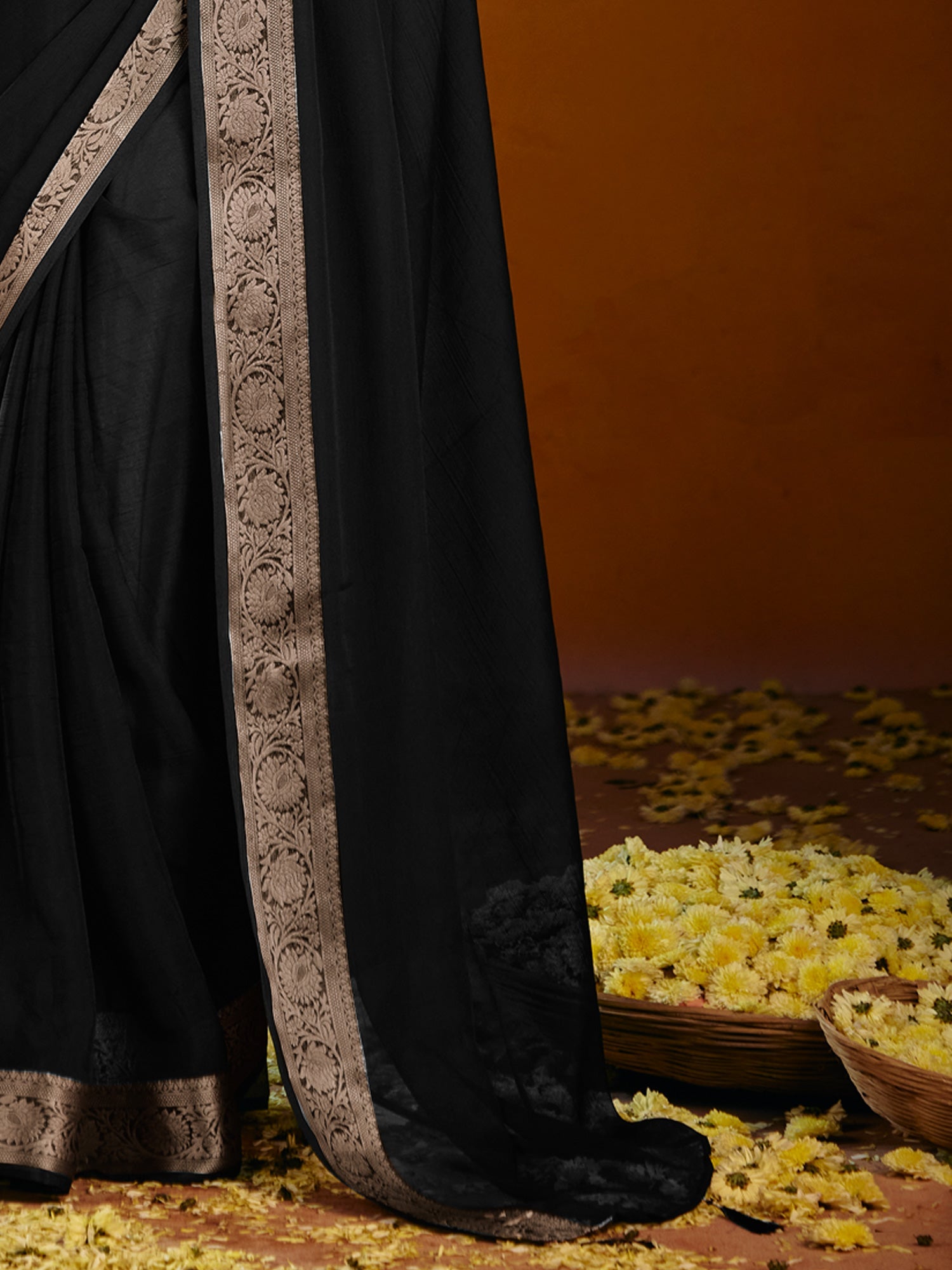 Black Dola Silk Saree with Zari Border - Ressa