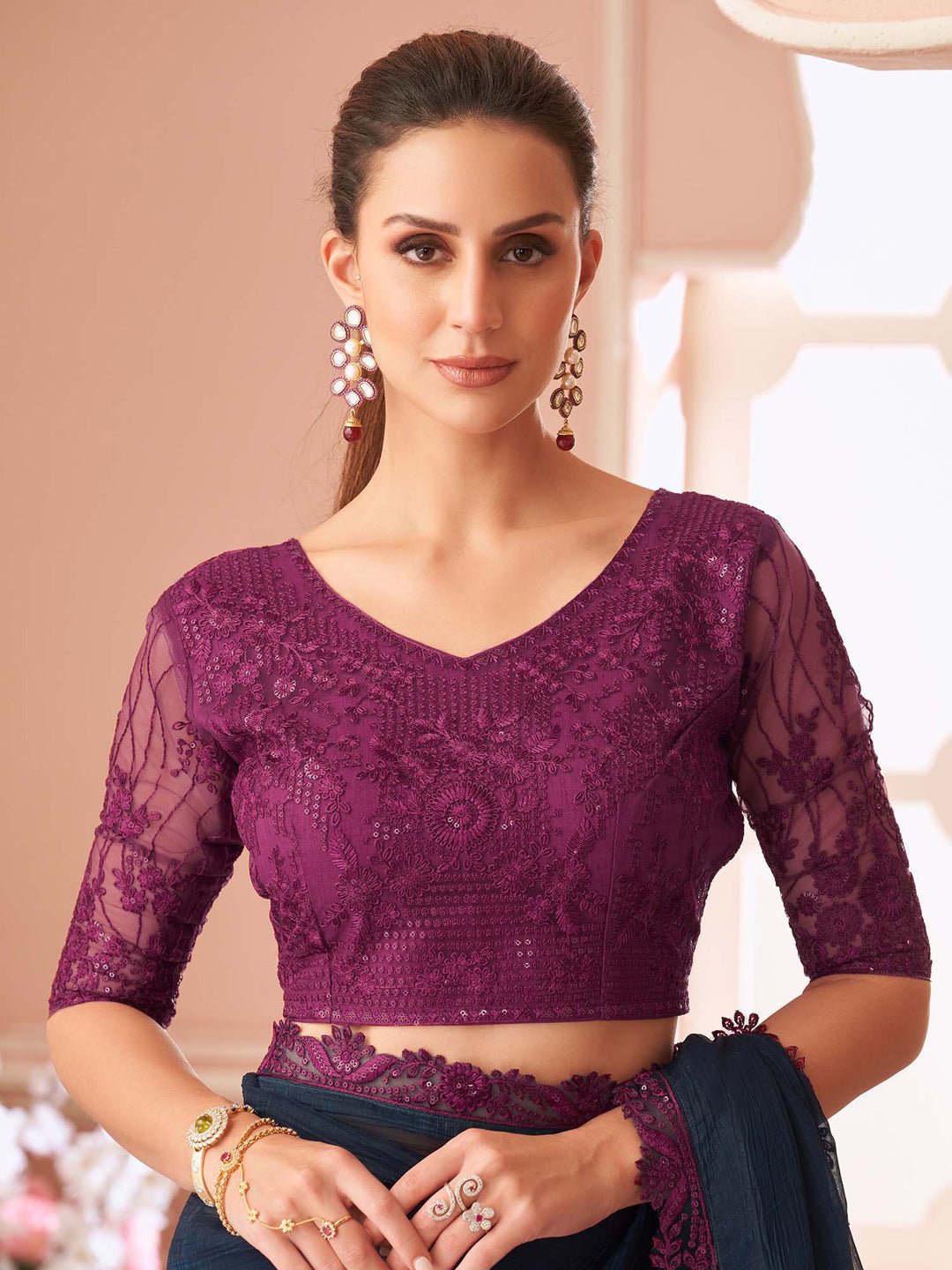 Black Embellished Sequinned Pure Chiffon Saree - Ressa