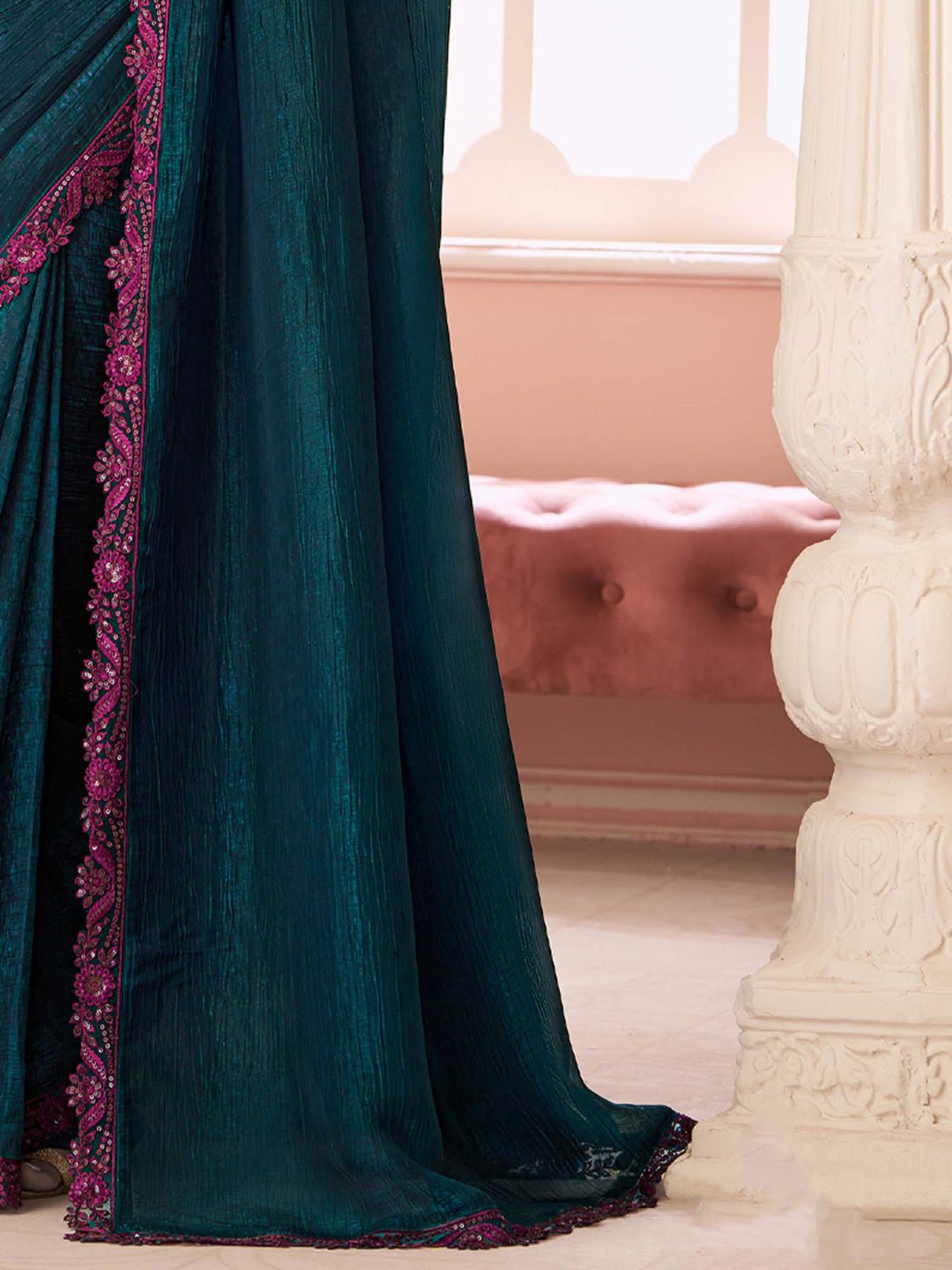 Black Embellished Sequinned Pure Chiffon Saree - Ressa