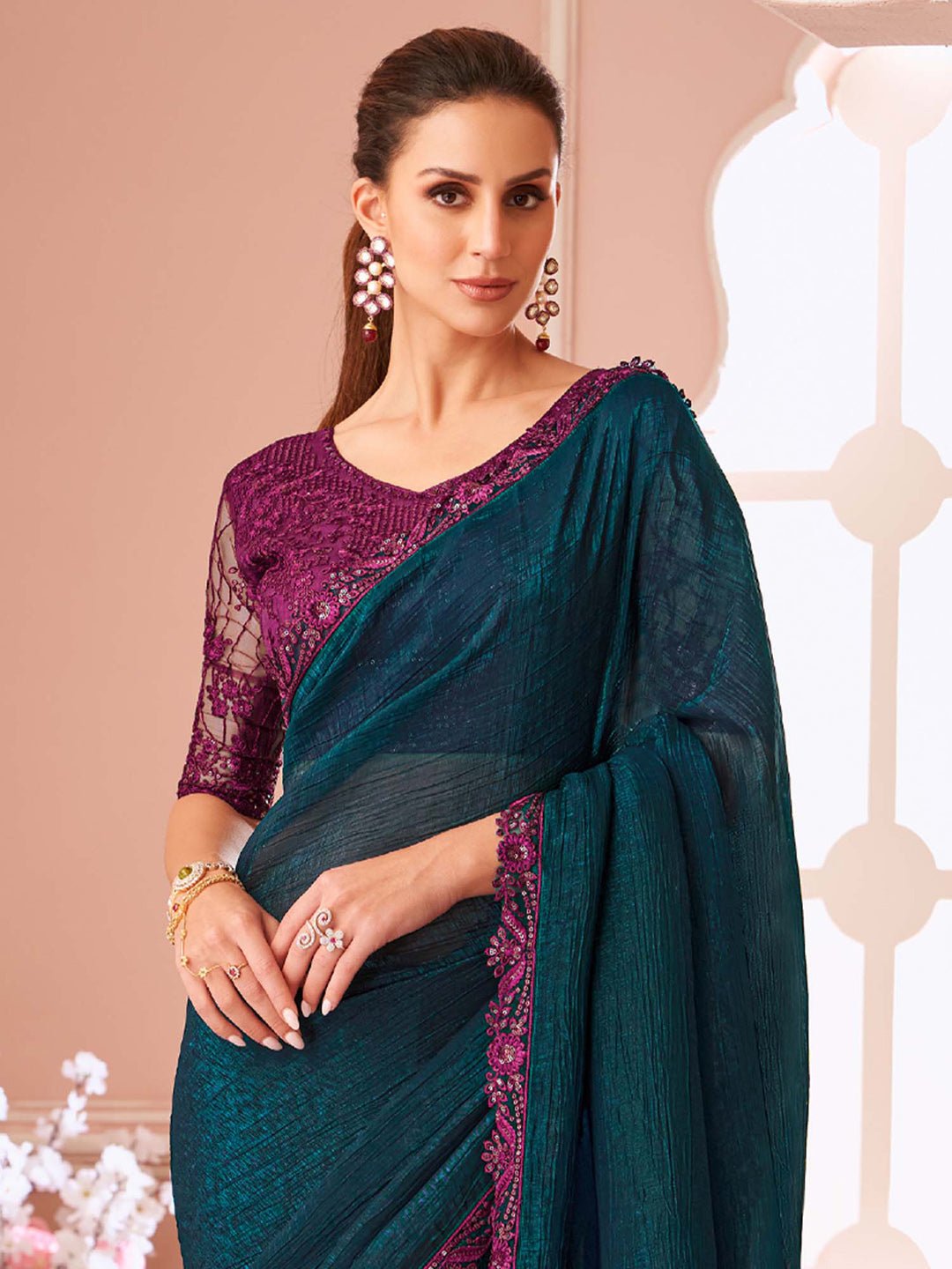 Black Embellished Sequinned Pure Chiffon Saree - Ressa