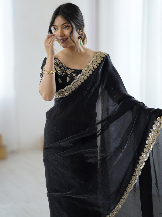 Black Embellished Tisshu Sarees - Ressa