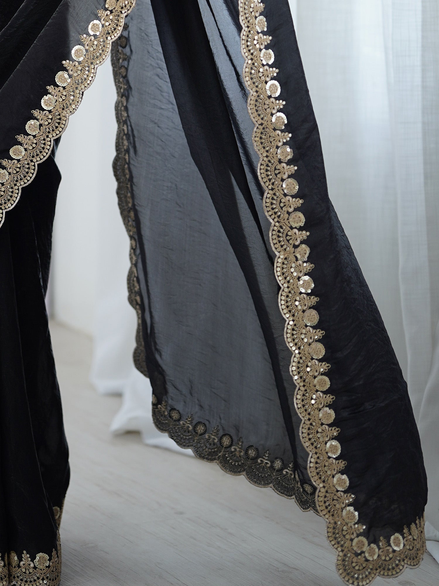 Black Embellished Tisshu Sarees - Ressa