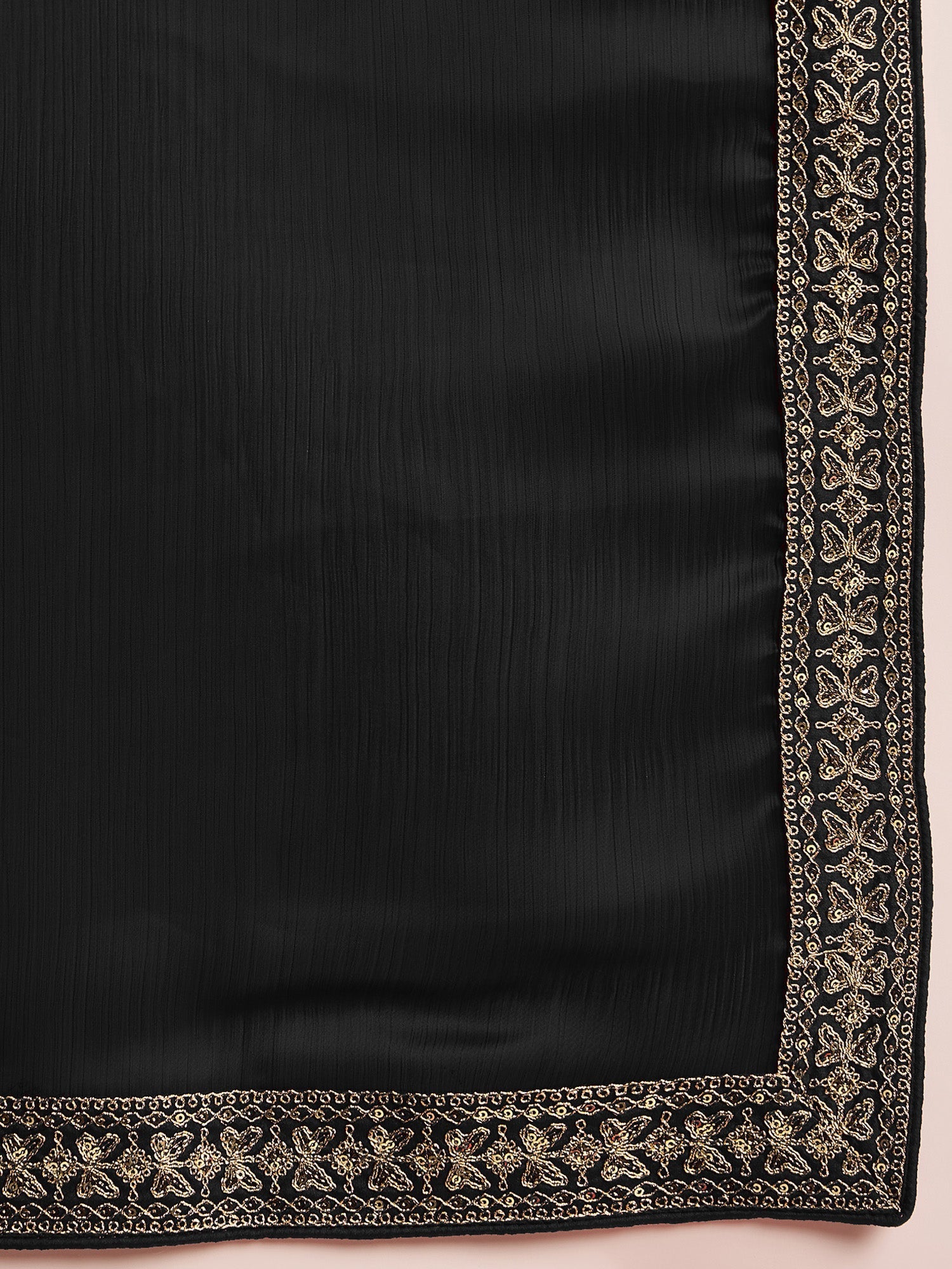 Black Embroidered Jari Border Stain Chiffon Saree - Ressa