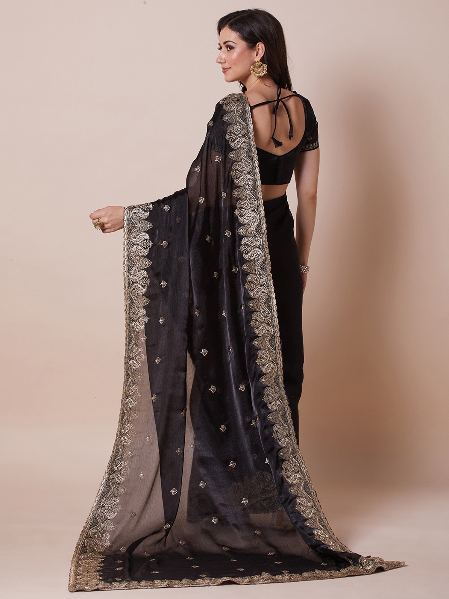 Black Embroidered Organza Saree - Ressa
