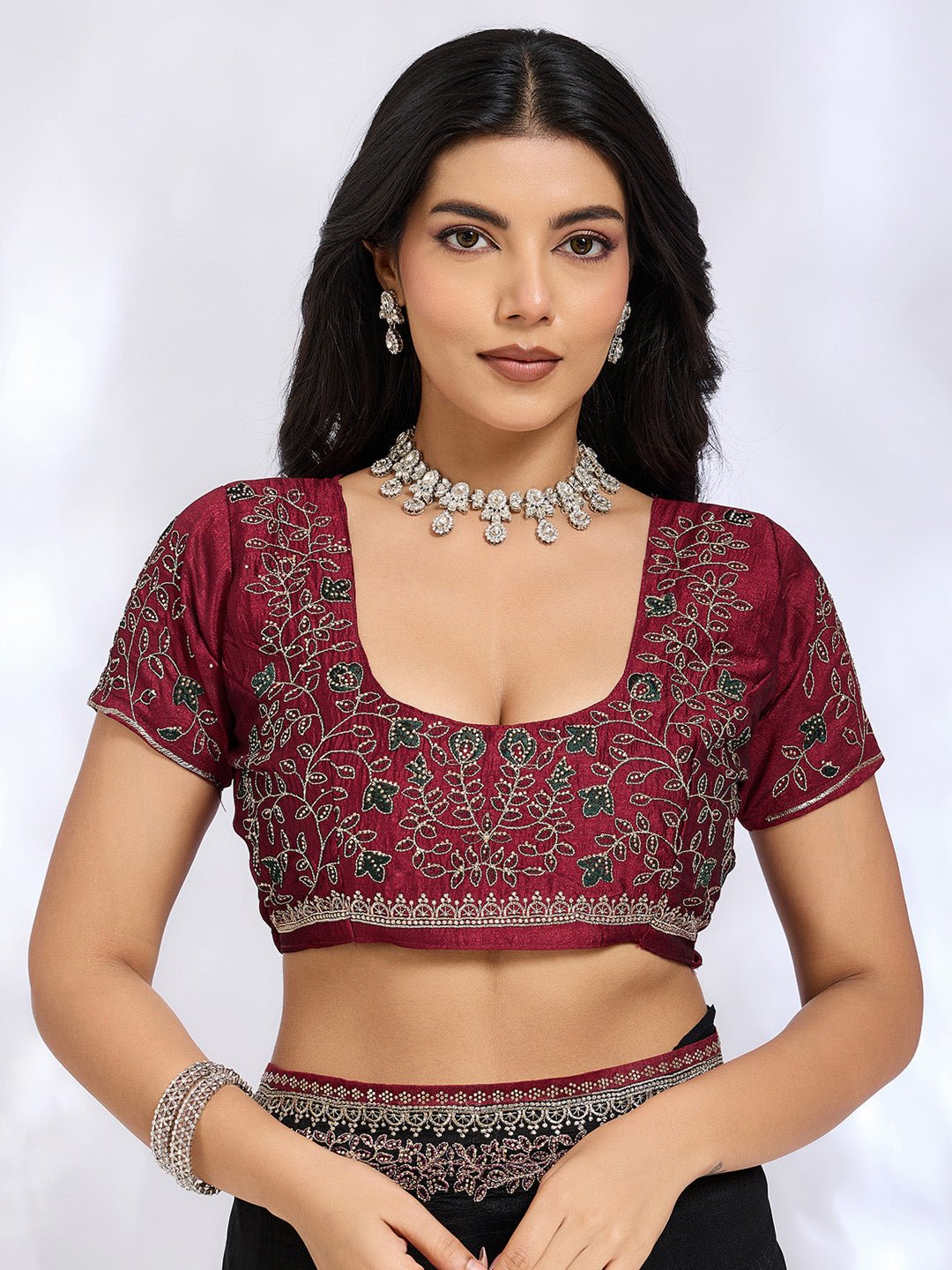 Black Embroidered Saree with Rani Blouse - Ressa