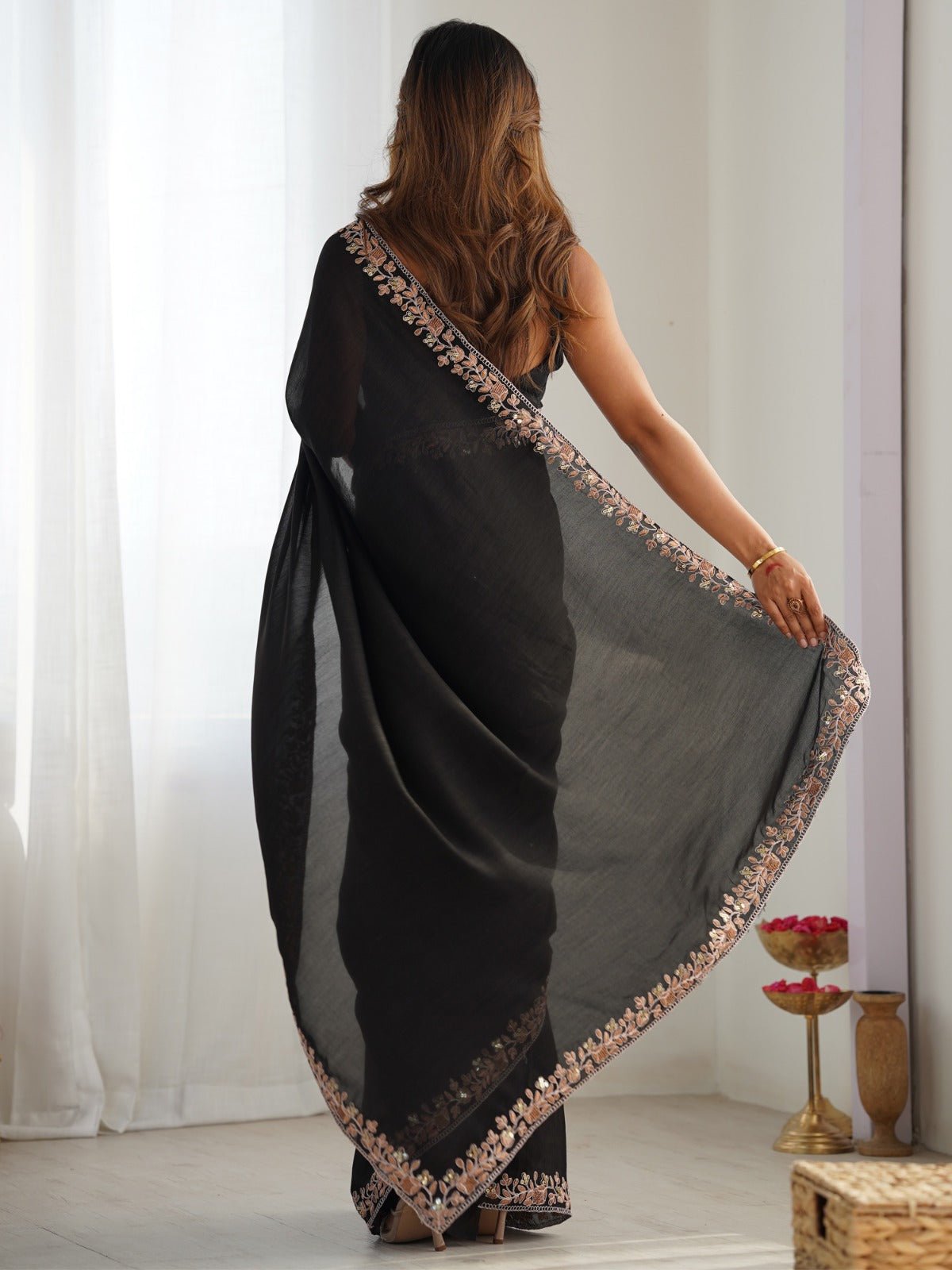 Black Georgette Embellished Saree - Ressa