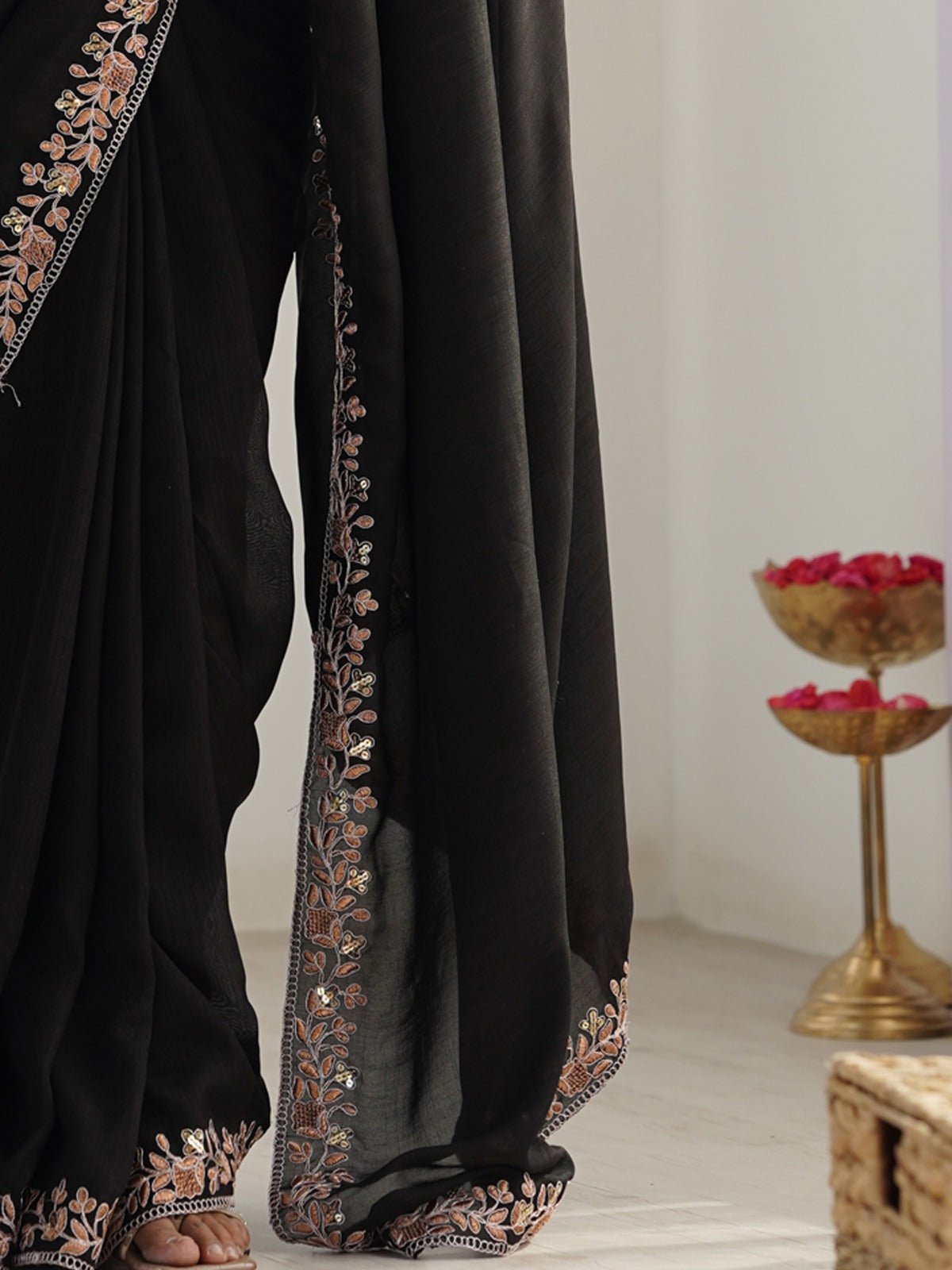 Black Georgette Embellished Saree - Ressa