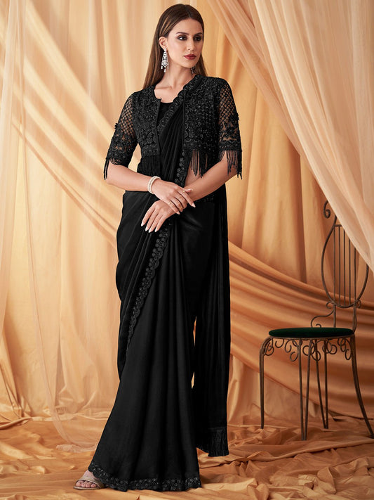 Black Georgette Emblished Party Wear Saree - Ressa