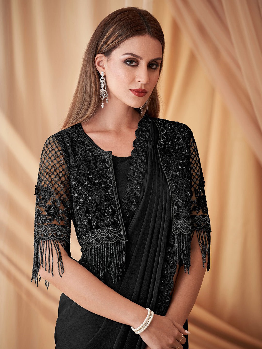 Black Georgette Emblished Party Wear Saree - Ressa