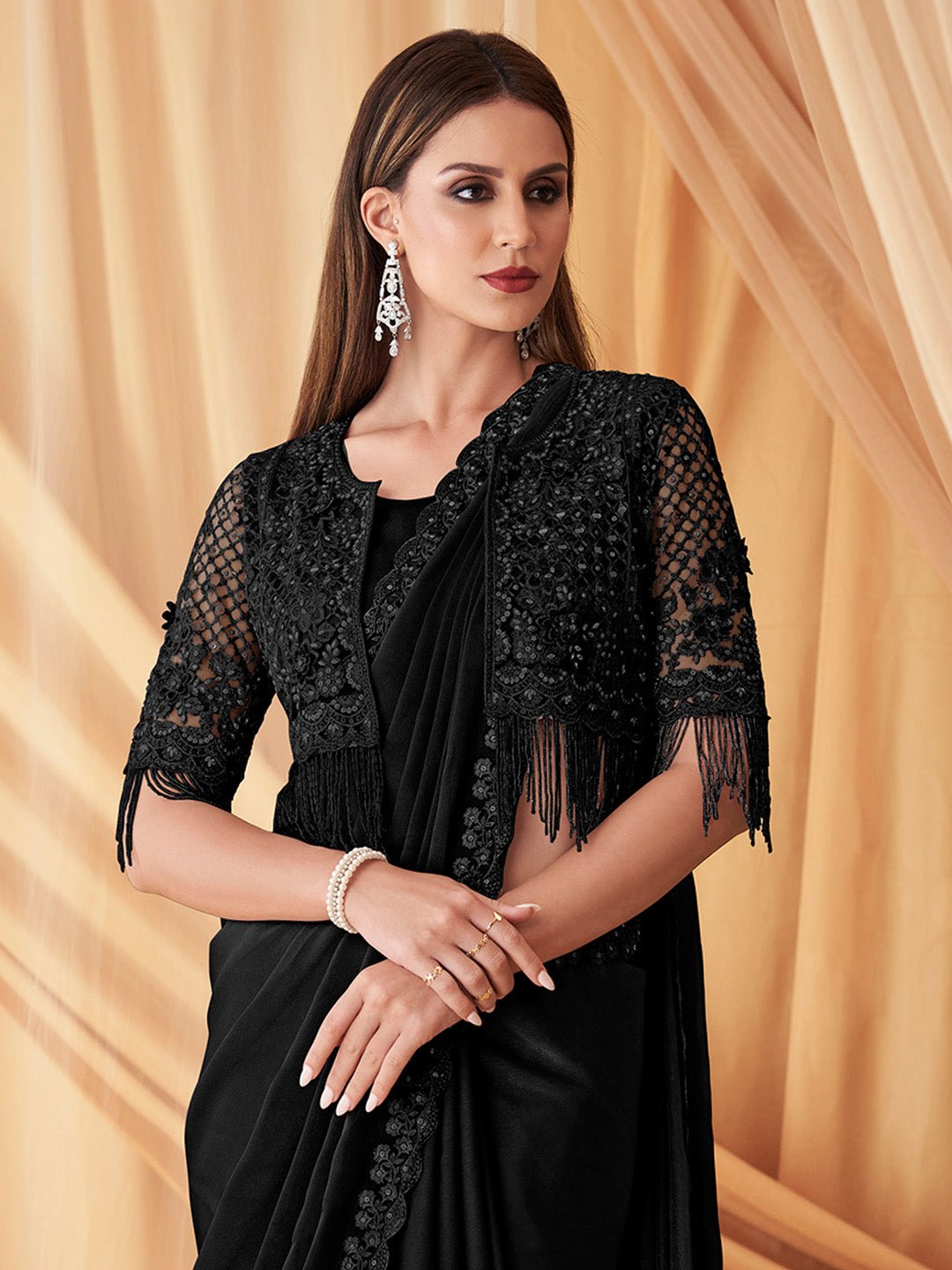 Black Georgette Emblished Party Wear Saree - Ressa