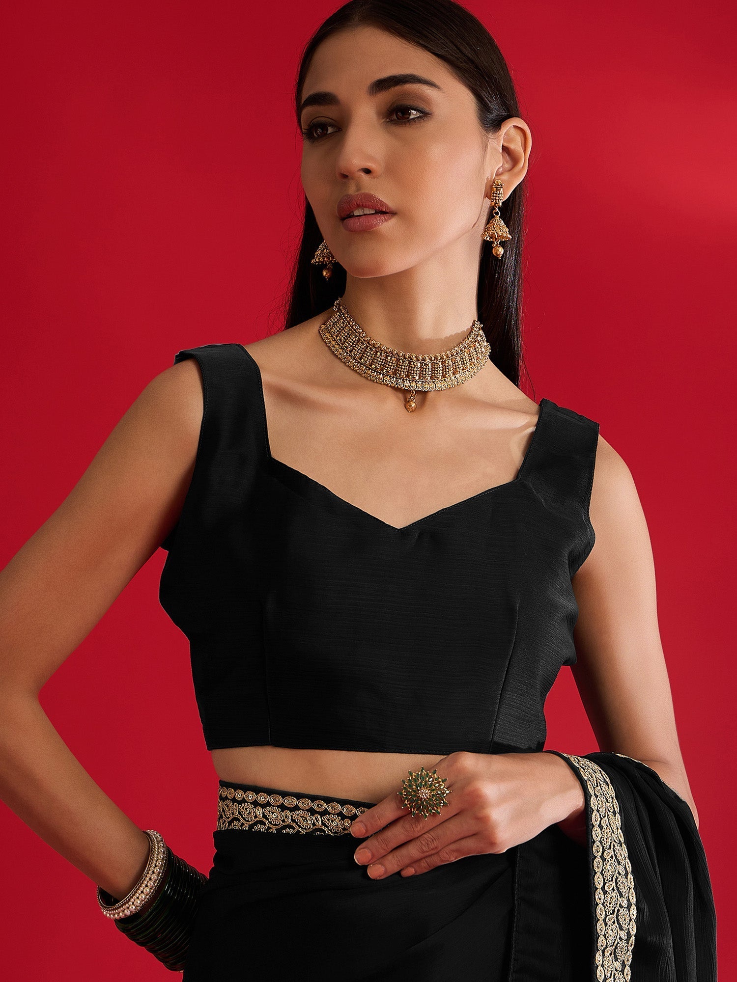 Black Georgette Embroidered Saree - Ressa