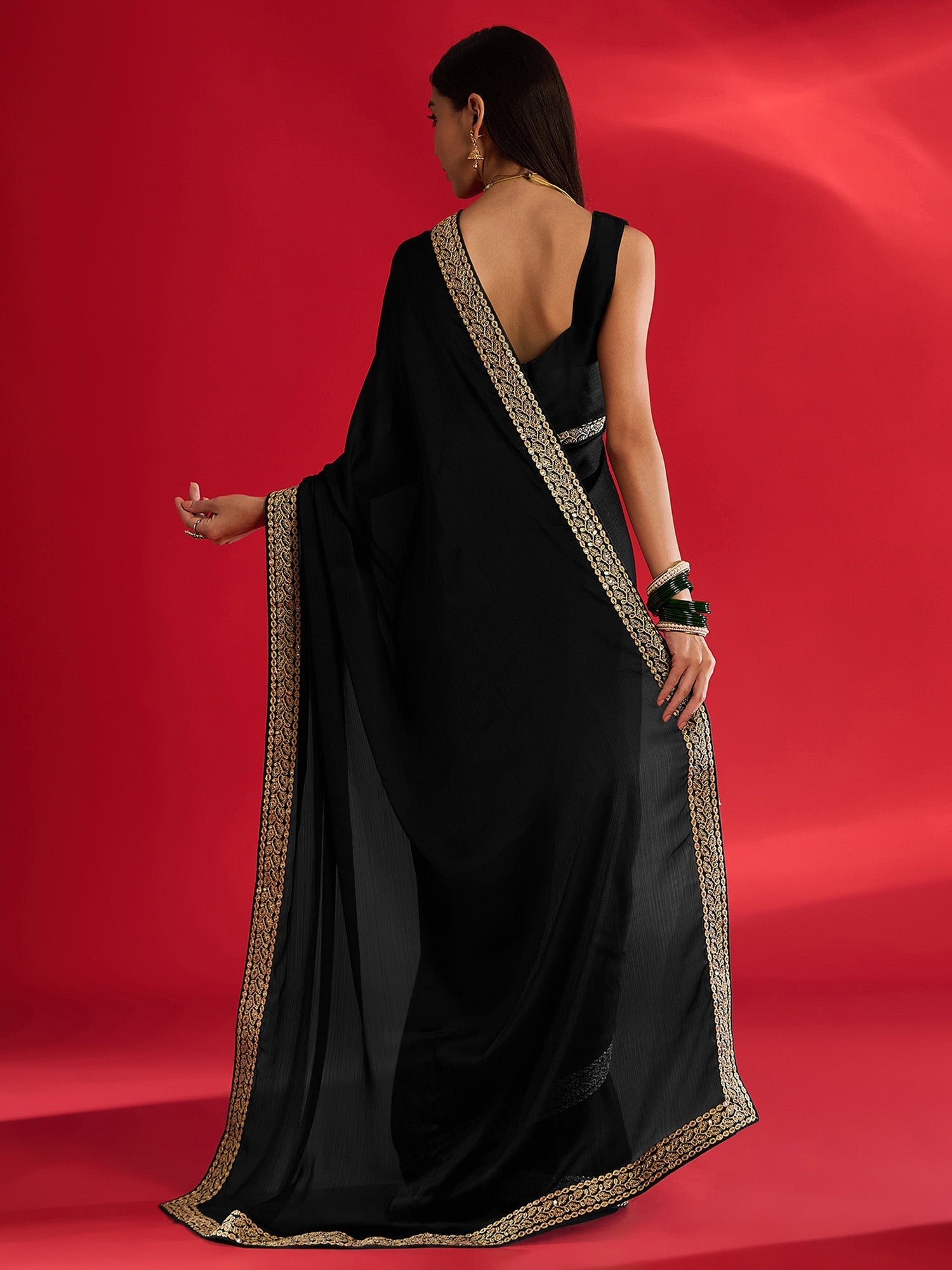 Black Georgette Embroidered Saree - Ressa