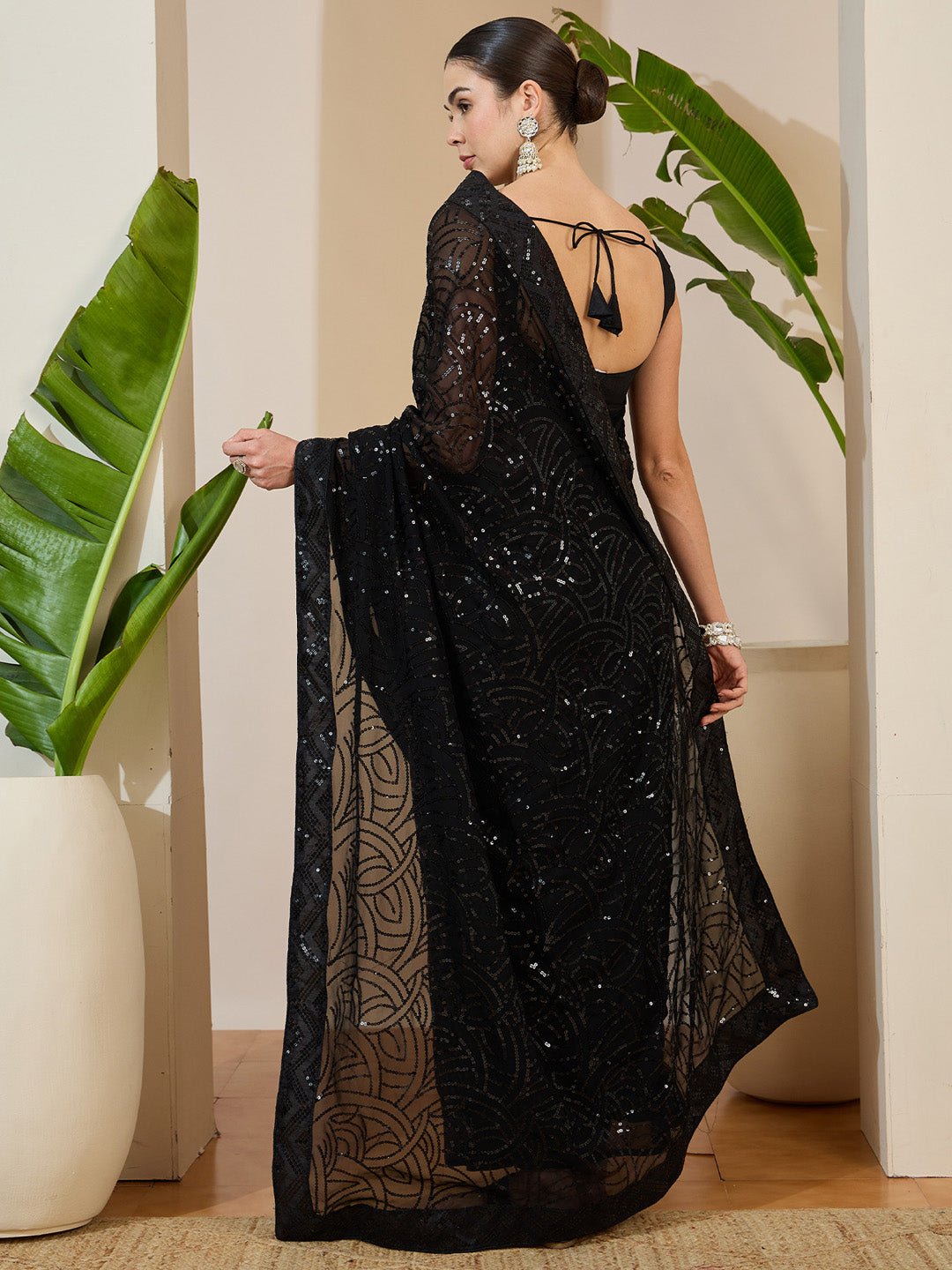 Black Georgette Party Weare Saree - Ressa