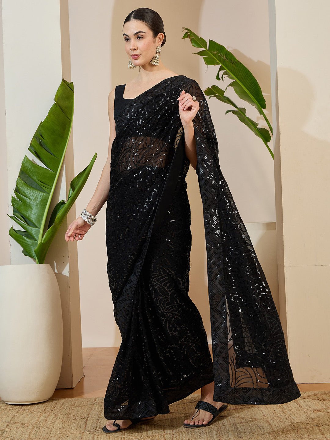 Black Georgette Party Weare Saree - Ressa