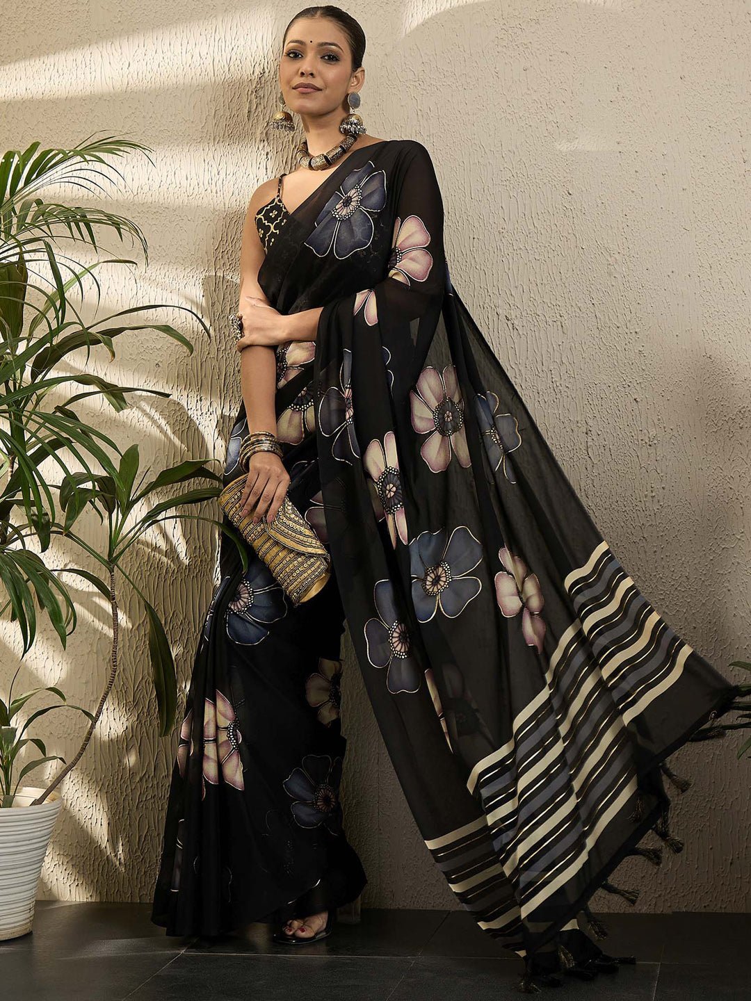 Black Georgette print saree - Ressa