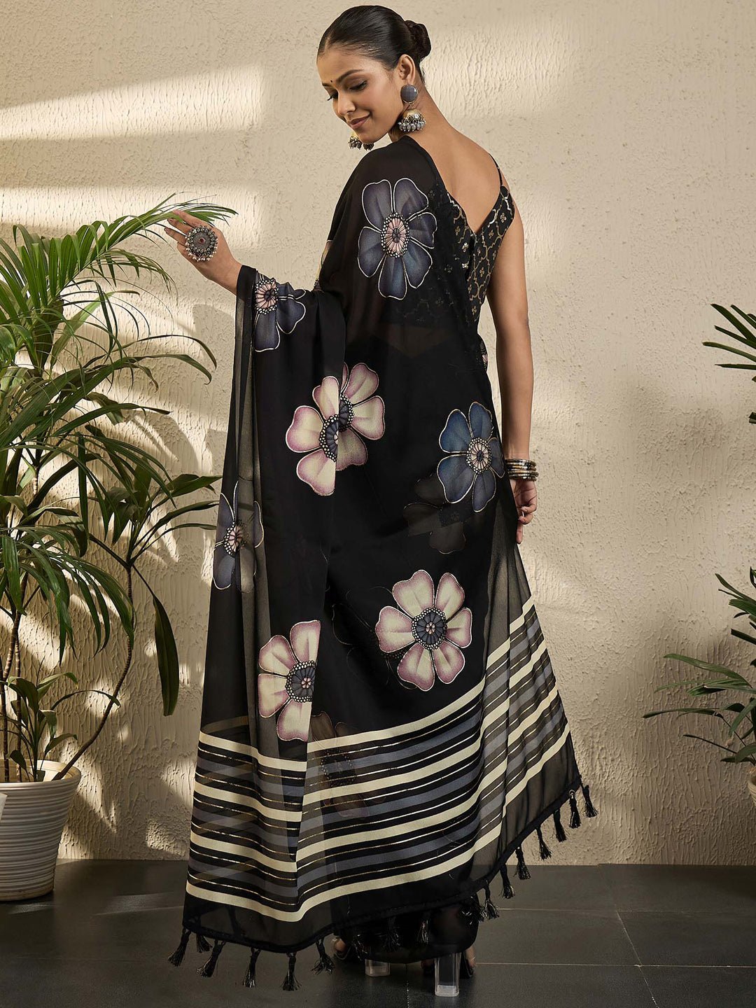Black Georgette print saree - Ressa