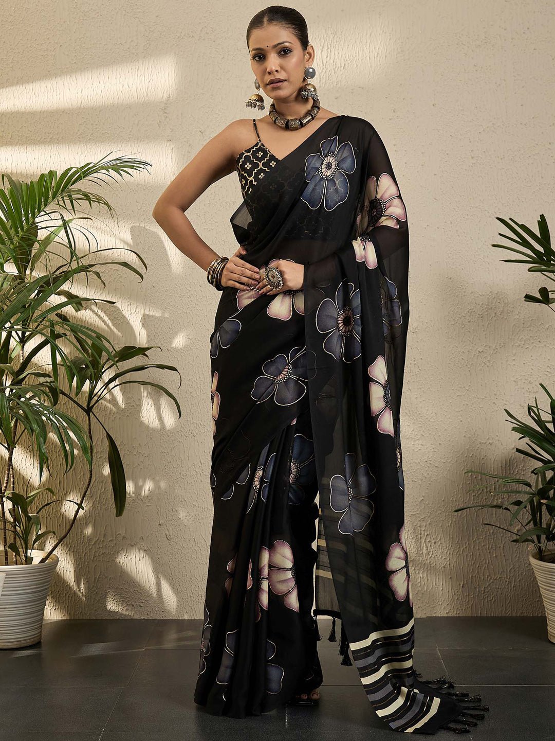 Black Georgette print saree - Ressa