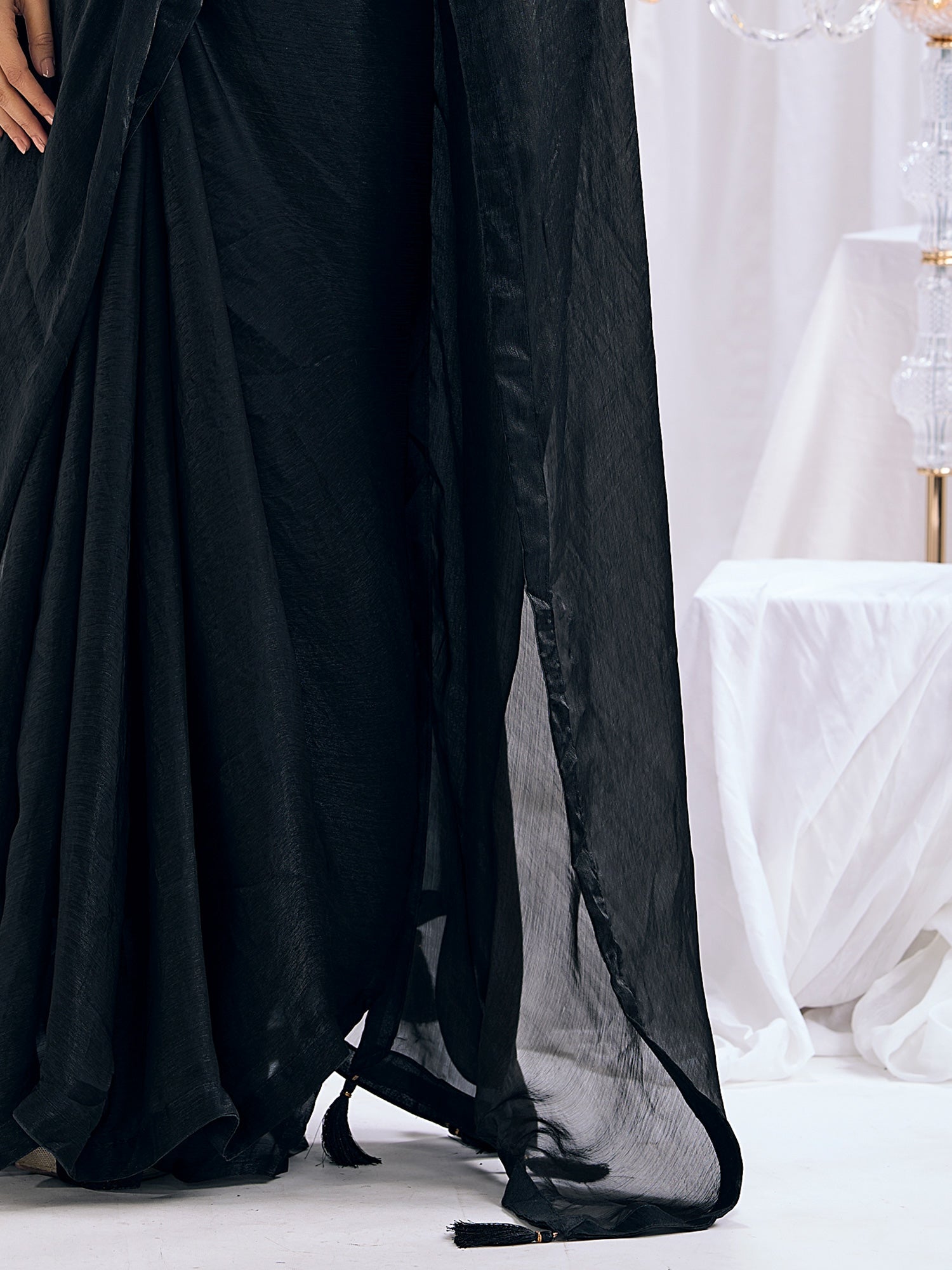 Black Georgette Saree with Bandhani Embellished Blouse - Ressa