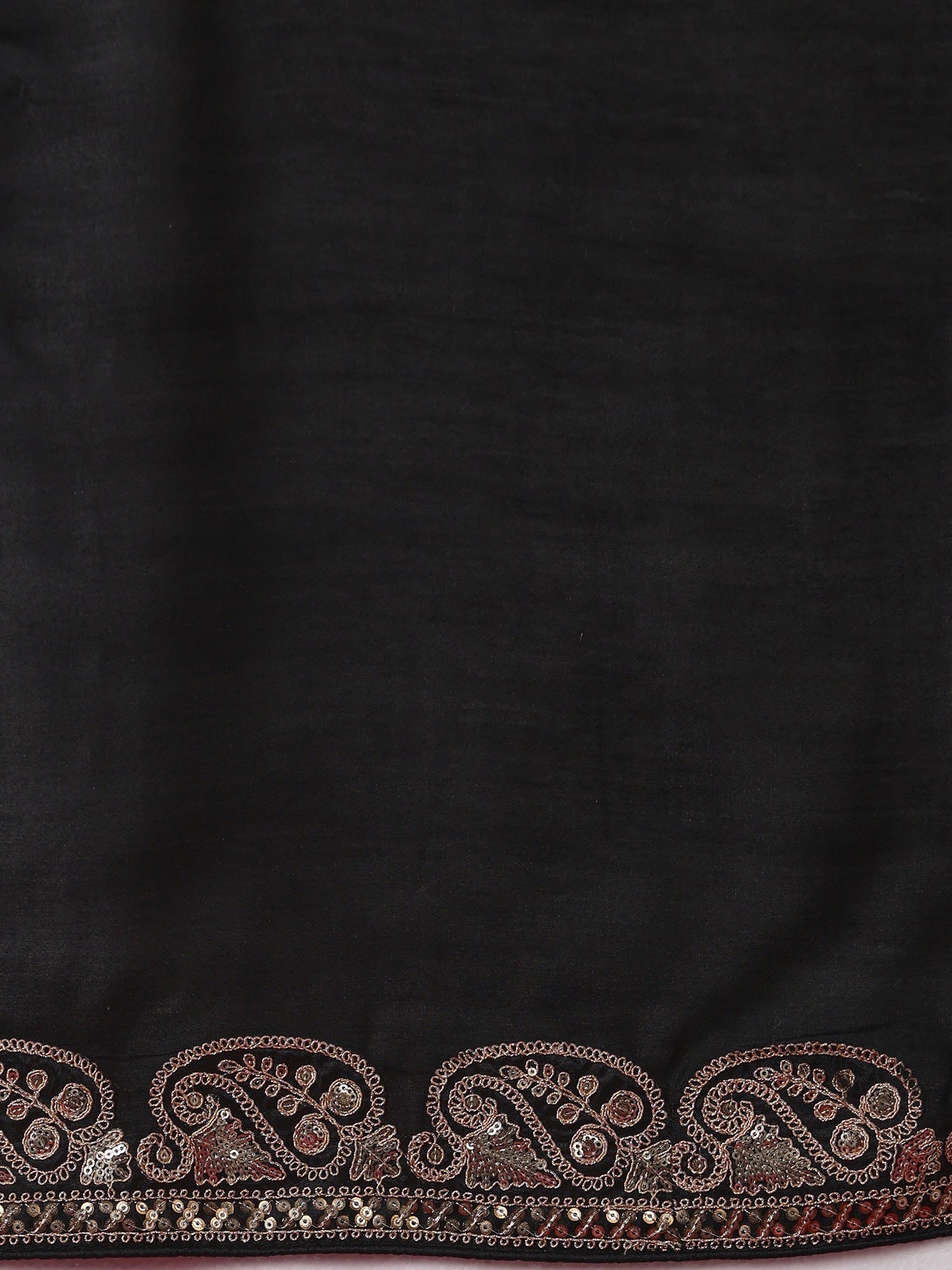 Black Georgette Saree with Gold Embroidered Paisley Border - Ressa
