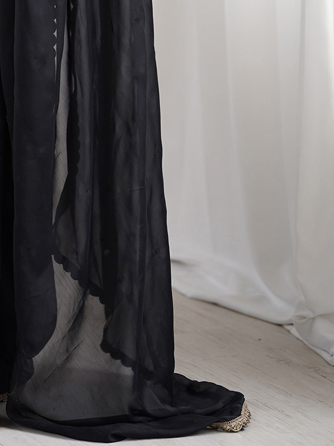 Black Georgette Saree with Gold Lace Border - Ressa