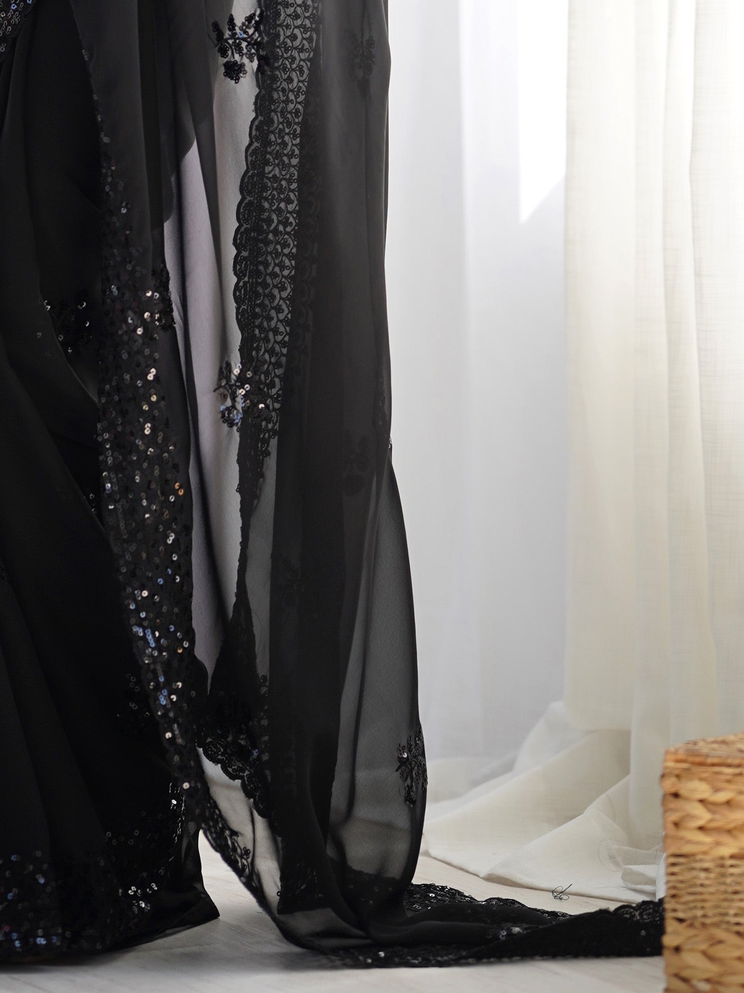 Black Georgette Sequin Saree with Blouse - Ressa