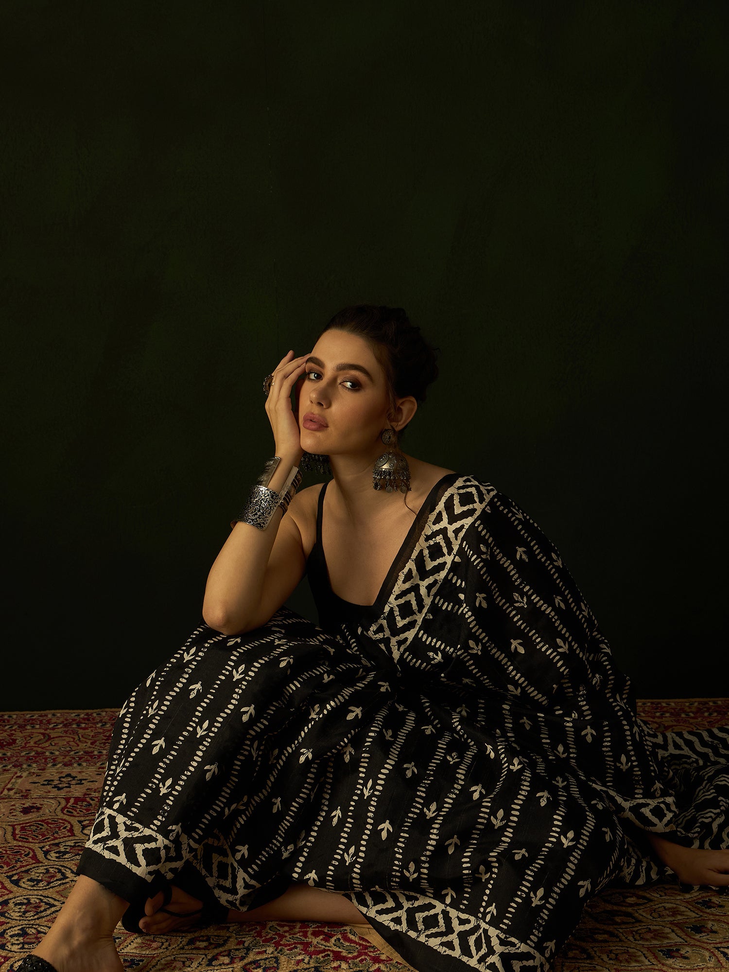 Black & Ivory Batik Bhagalpuri Silk Saree - Ressa