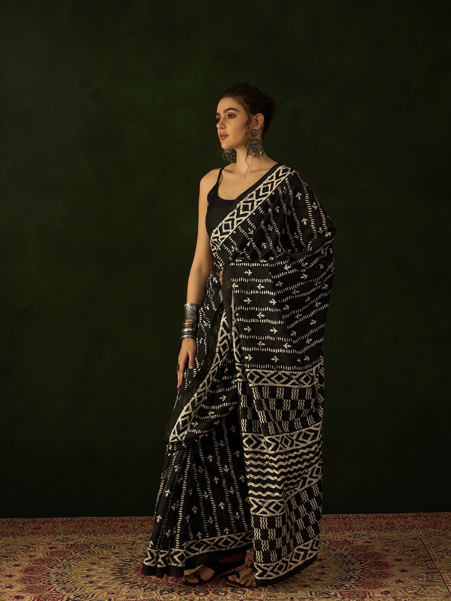 Black & Ivory Batik Bhagalpuri Silk Saree - Ressa