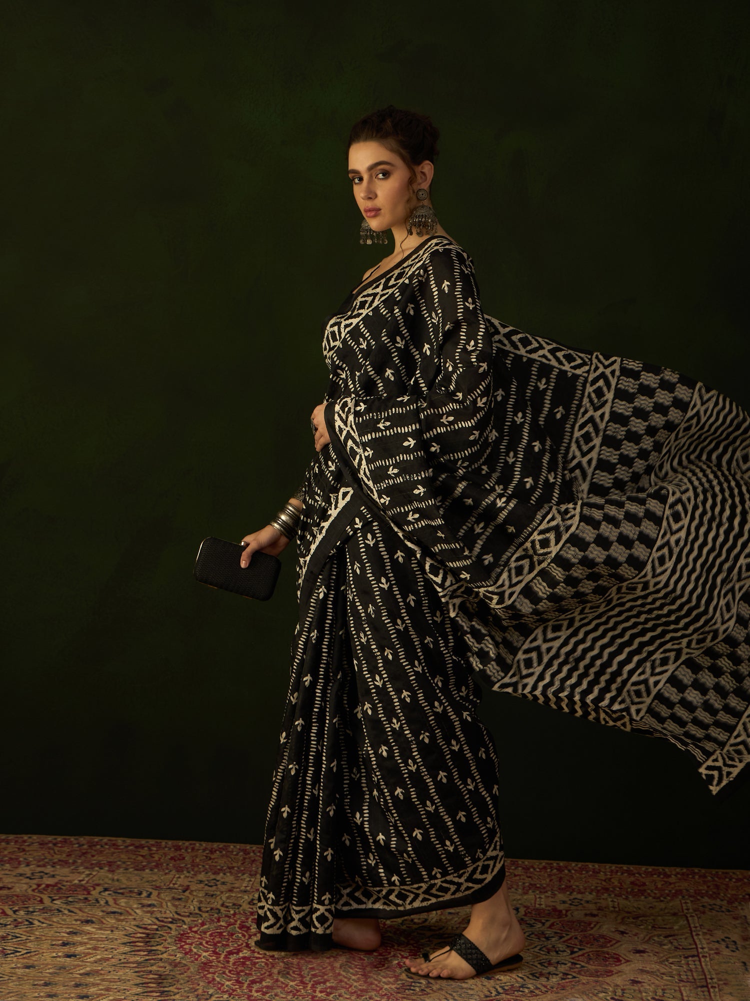Black & Ivory Batik Bhagalpuri Silk Saree - Ressa