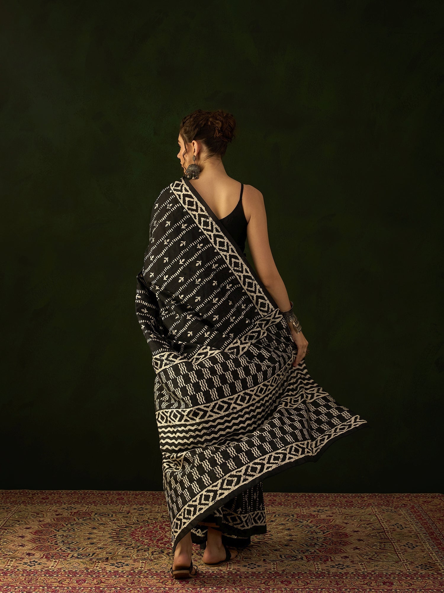 Black & Ivory Batik Bhagalpuri Silk Saree - Ressa