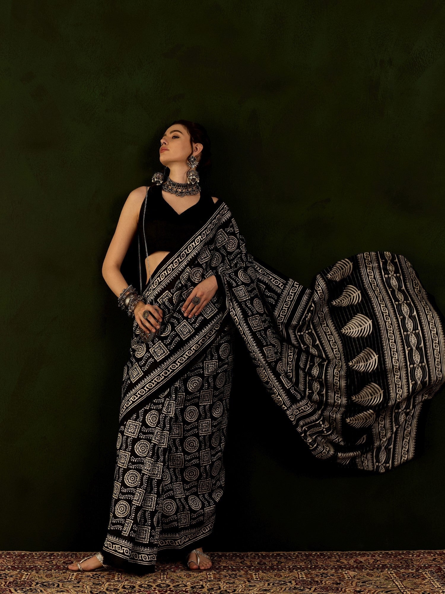 Black & Ivory Batik Print Bhagalpuri Silk Saree - Ressa