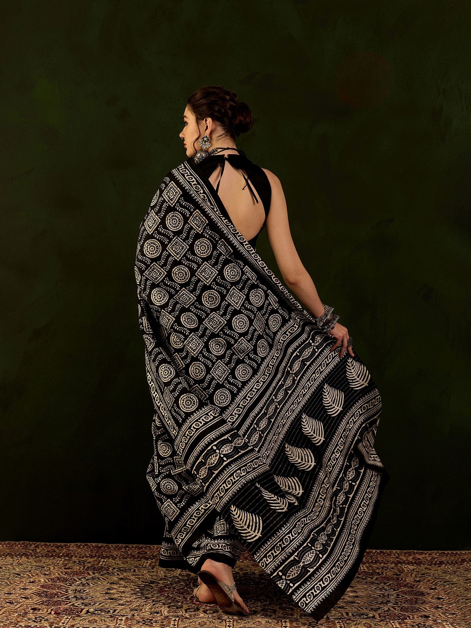Black & Ivory Batik Print Bhagalpuri Silk Saree - Ressa