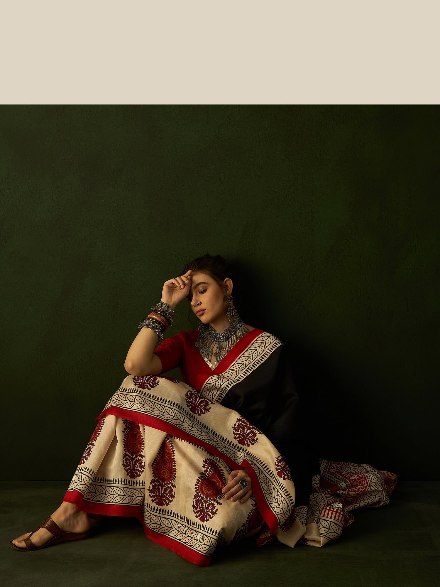 Black & Ivory Block Print Bhagalpuri Silk Saree - Ressa