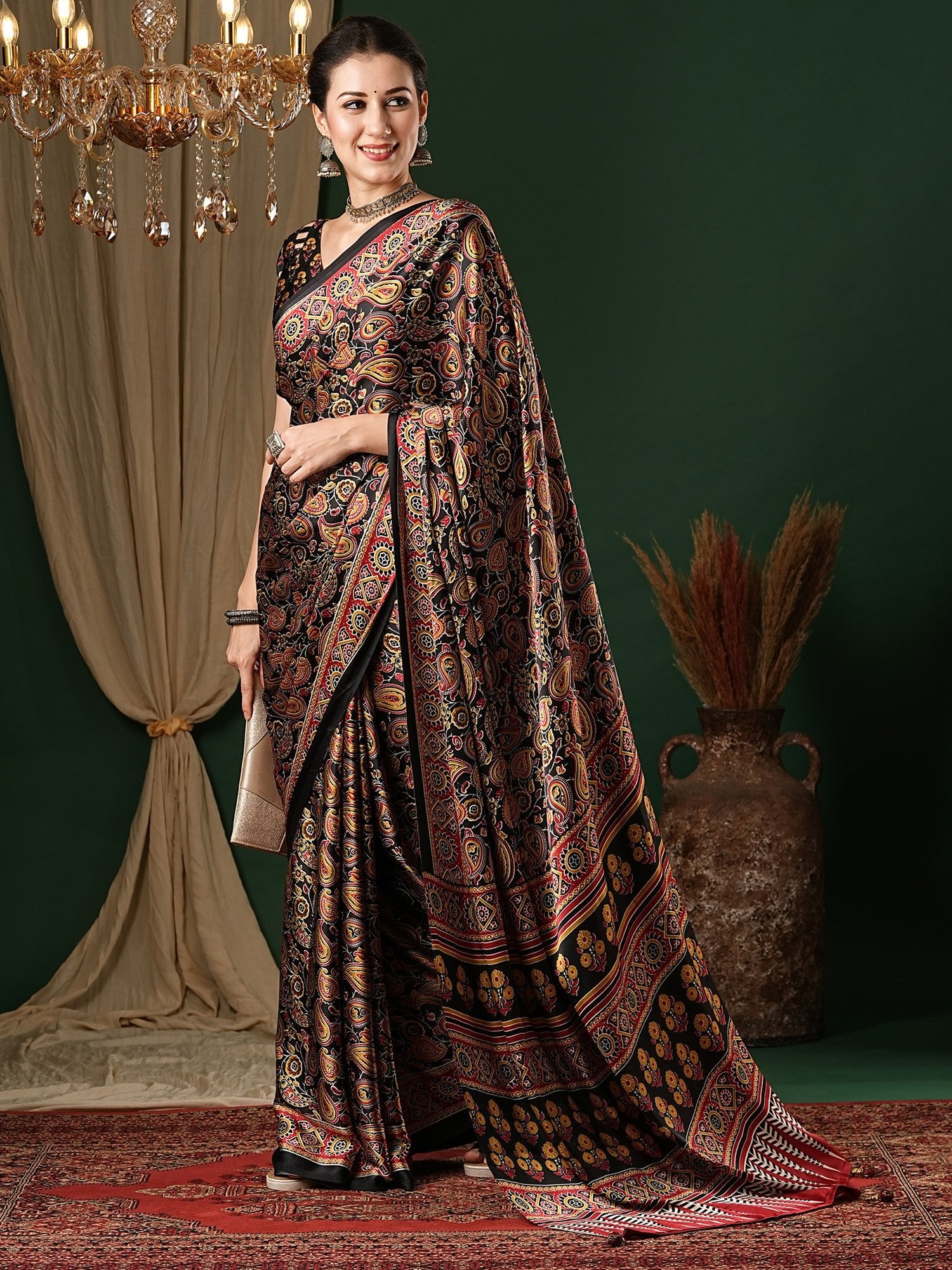 Black Kalamkari Print Saree - Ressa