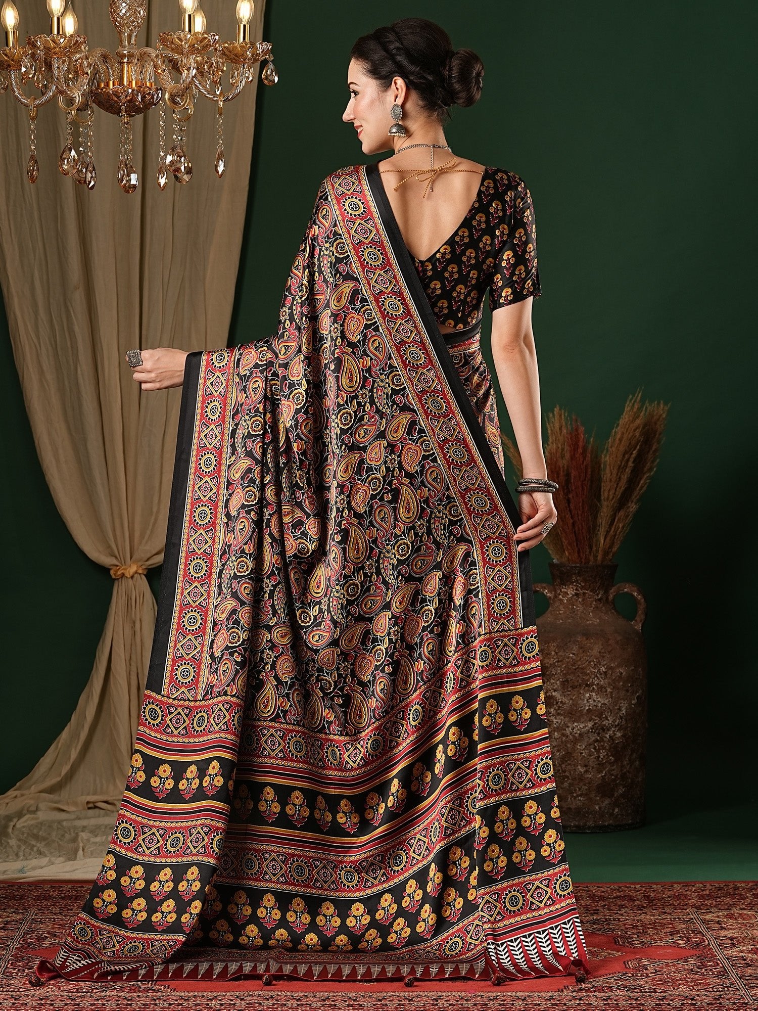 Black Kalamkari Print Saree - Ressa
