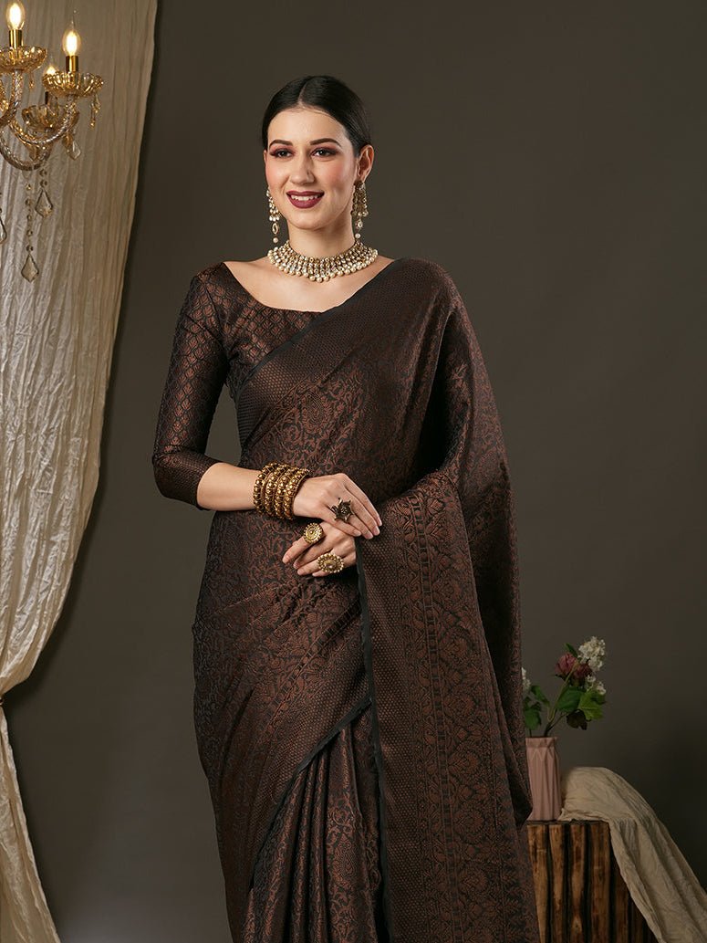 Black Kashmiri Silk Saree - Ressa